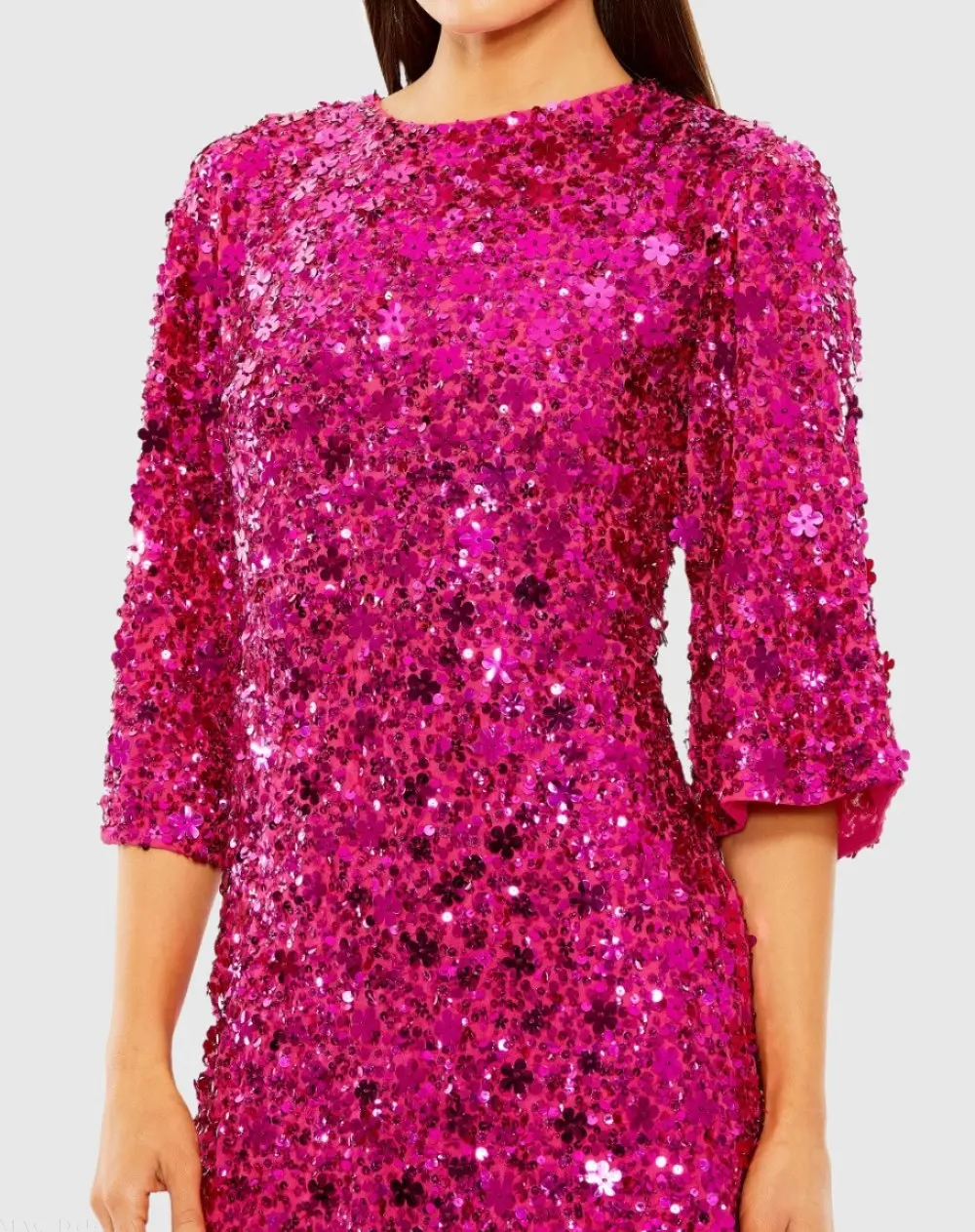 Pink Quarter Sleeve High Neck Sequin Embellished Mini Dress - FINAL SALE - Image 2