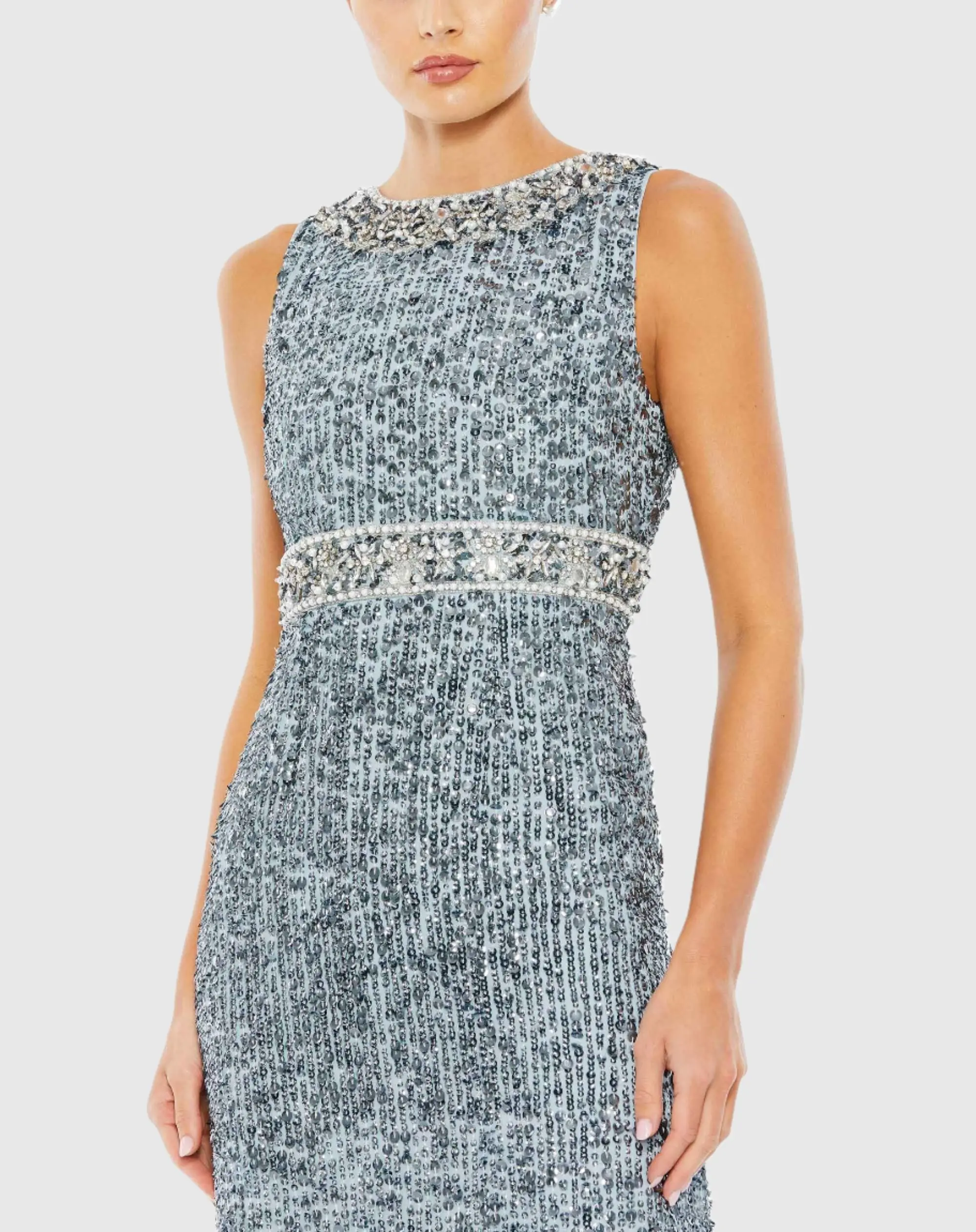 Blue Sleeveless Sequin Column Gown - Image 2