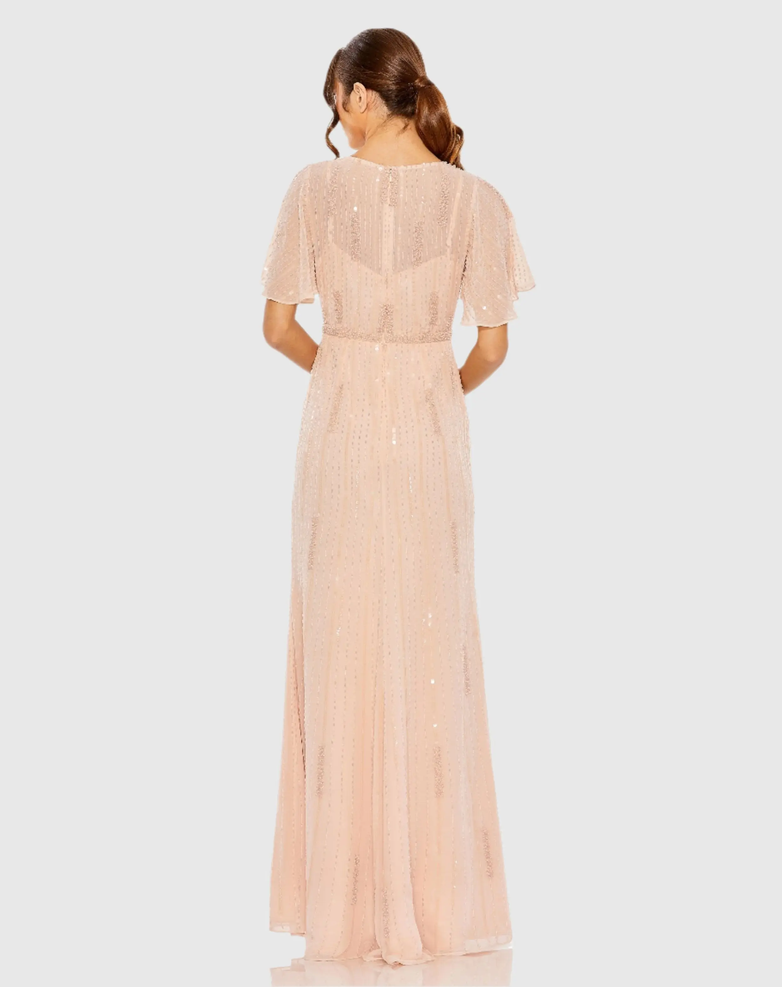 Pink High Neck Flutter Sleeve Embellished Gown - Image 3