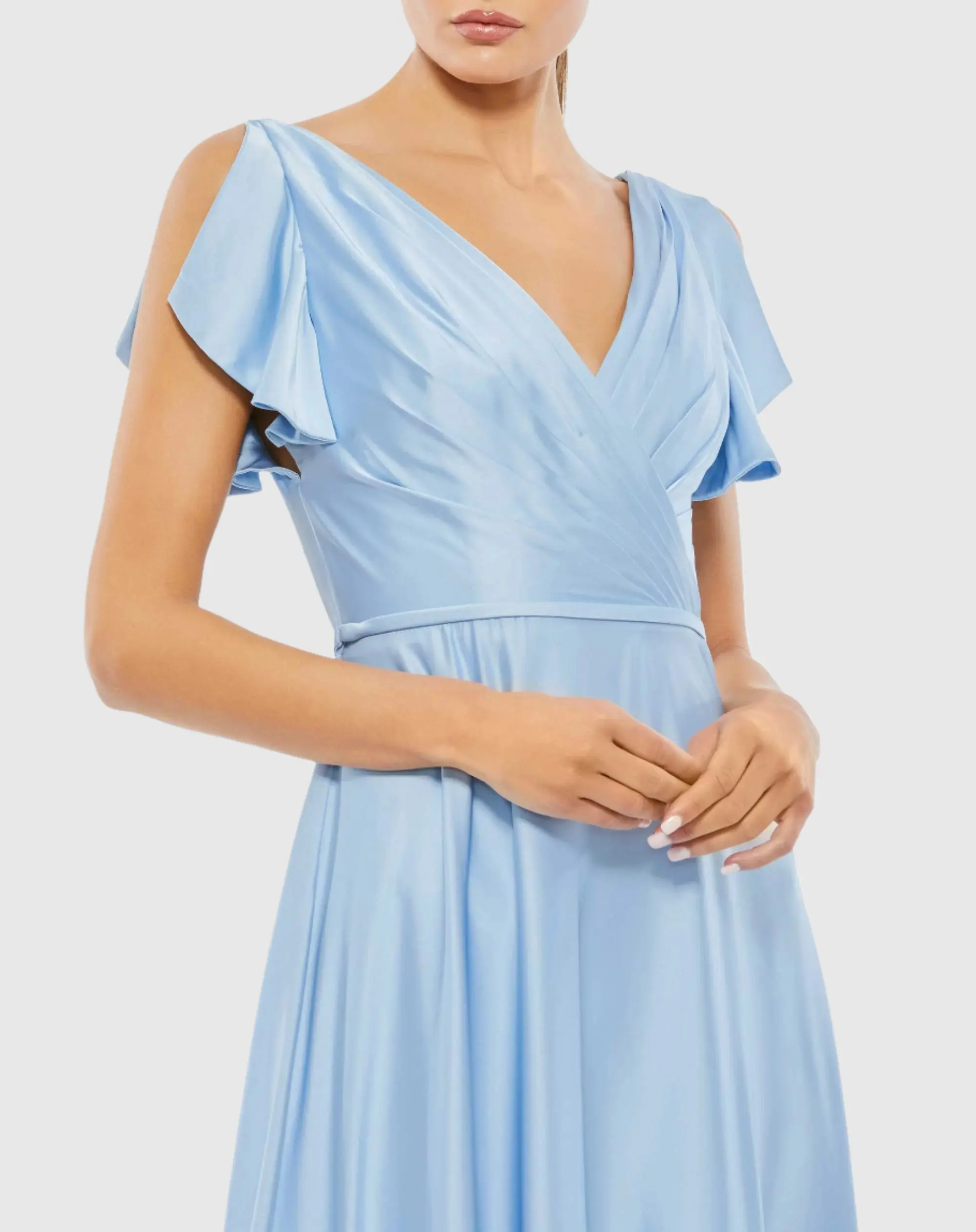 Blue Flounce Sleeve Satin Gown - Image 2