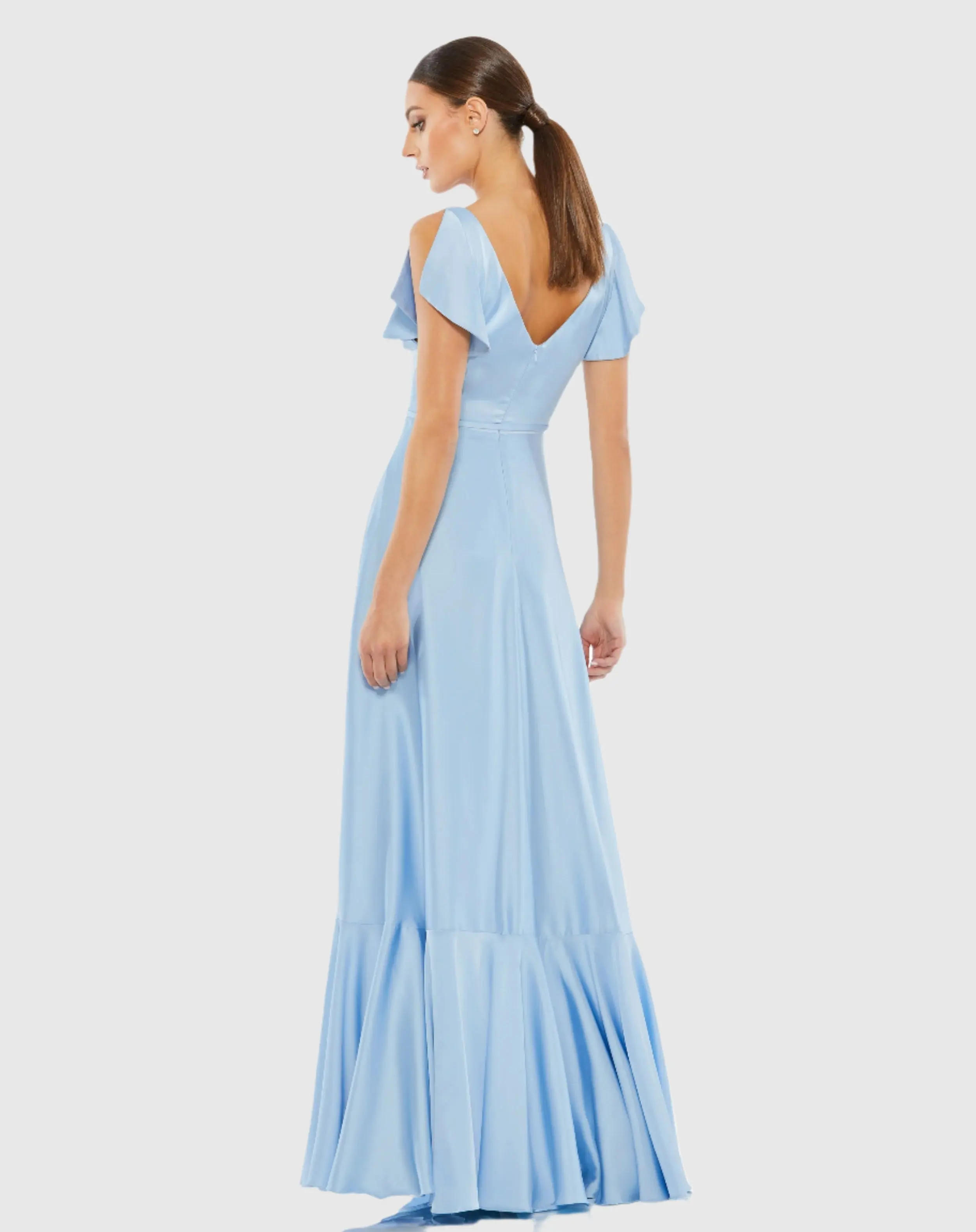 Blue Flounce Sleeve Satin Gown - Image 3