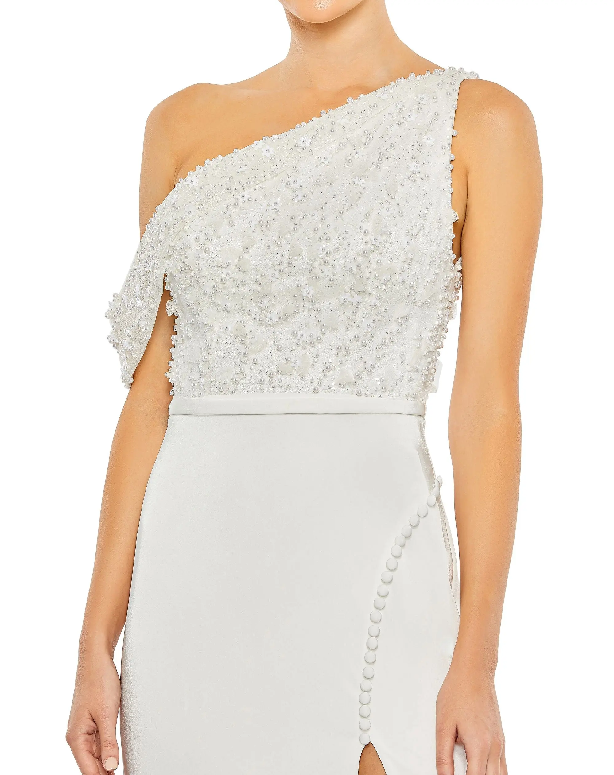 White Embellished Drop Shoulder Column Gown - FINAL SALE - Image 2