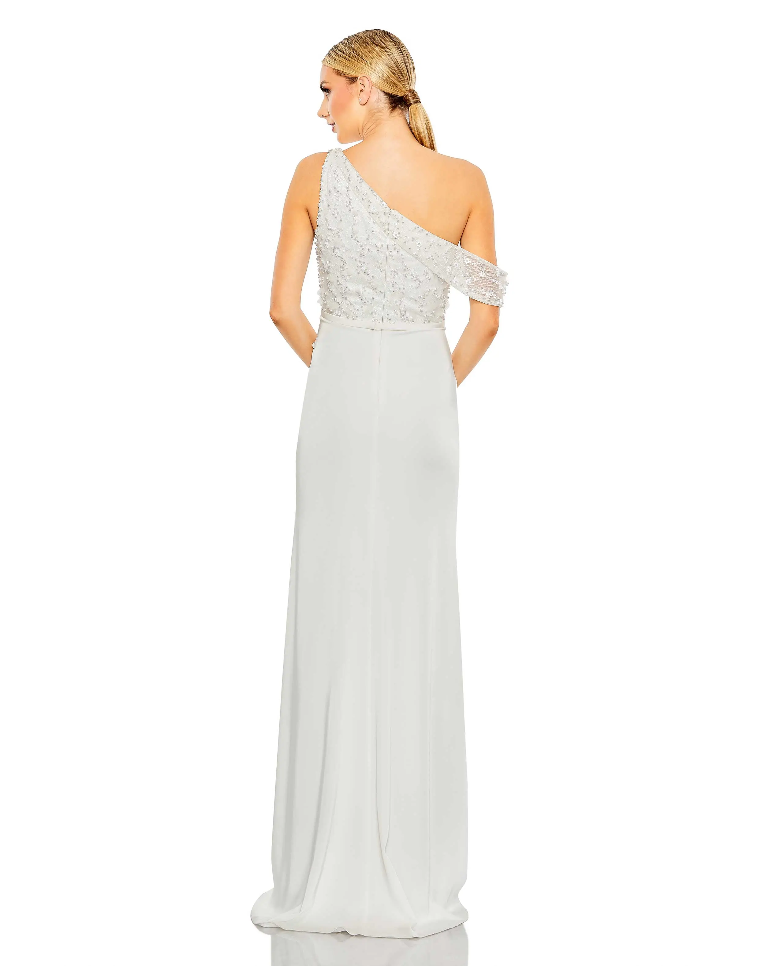 White Embellished Drop Shoulder Column Gown - FINAL SALE - Image 3