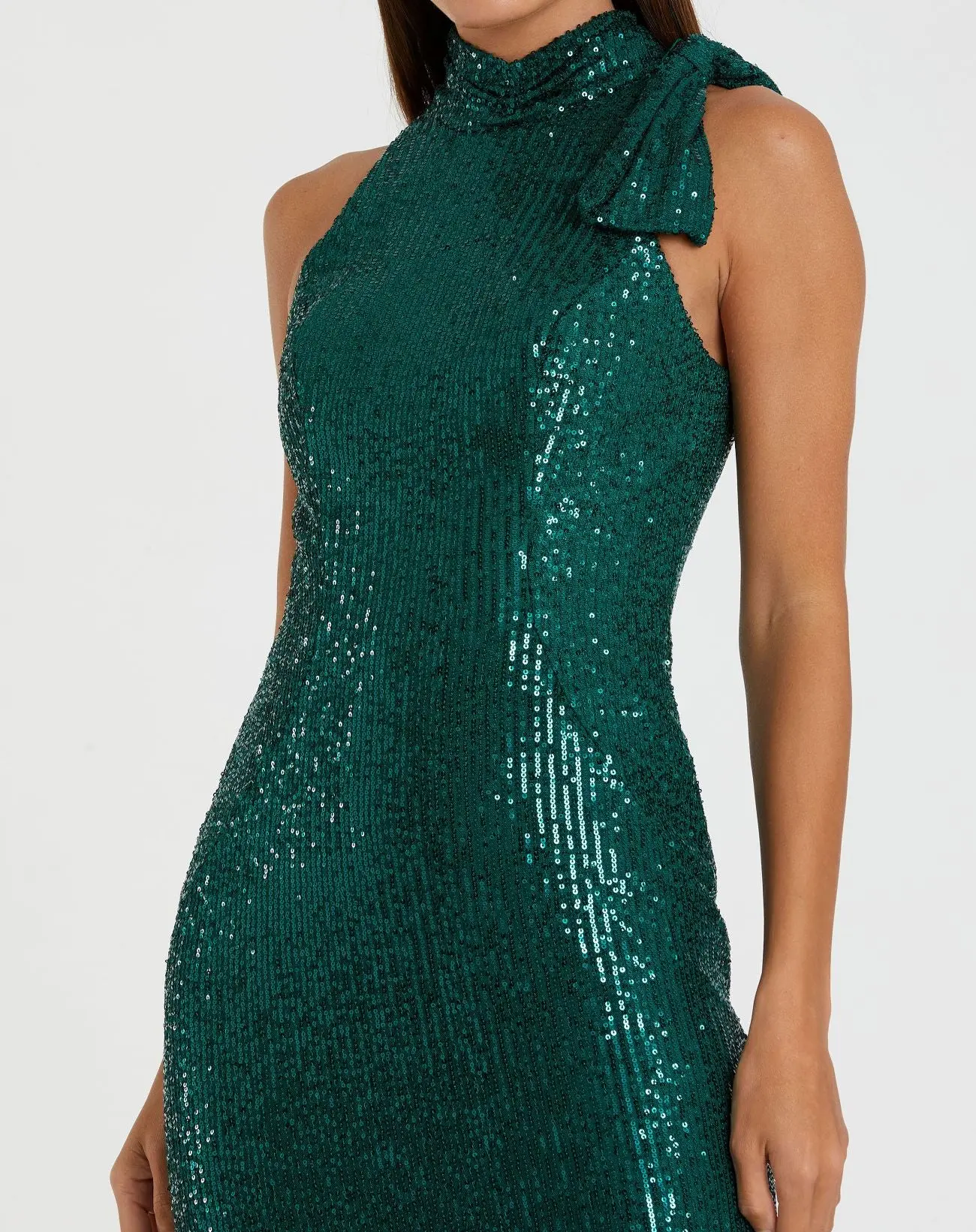 Green Soft Tie Halter Neck Sequin Gown - Image 2