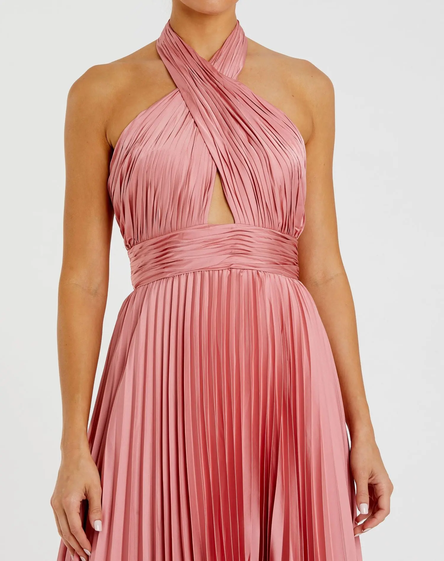 Pink Pleated Halter Neck Asymmetrical Hem Gown - FINAL SALE - Image 2