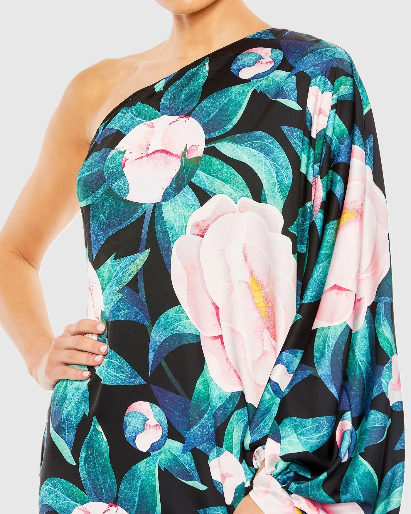 Multicolor Floral One Shoulder Dress - Image 2