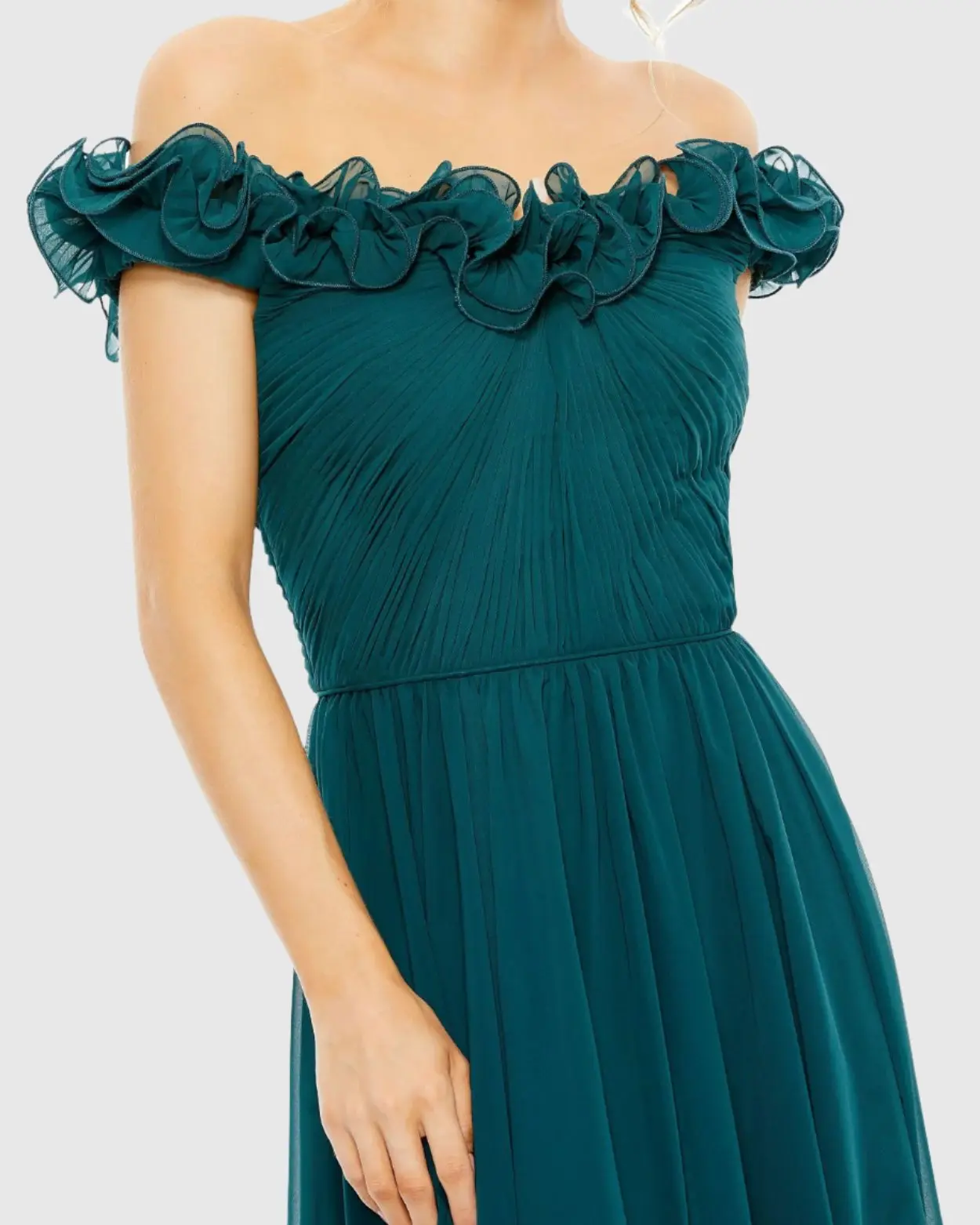 Teal Ruched Off The Shoulder A Line Gown - FINAL SALE - Image 2