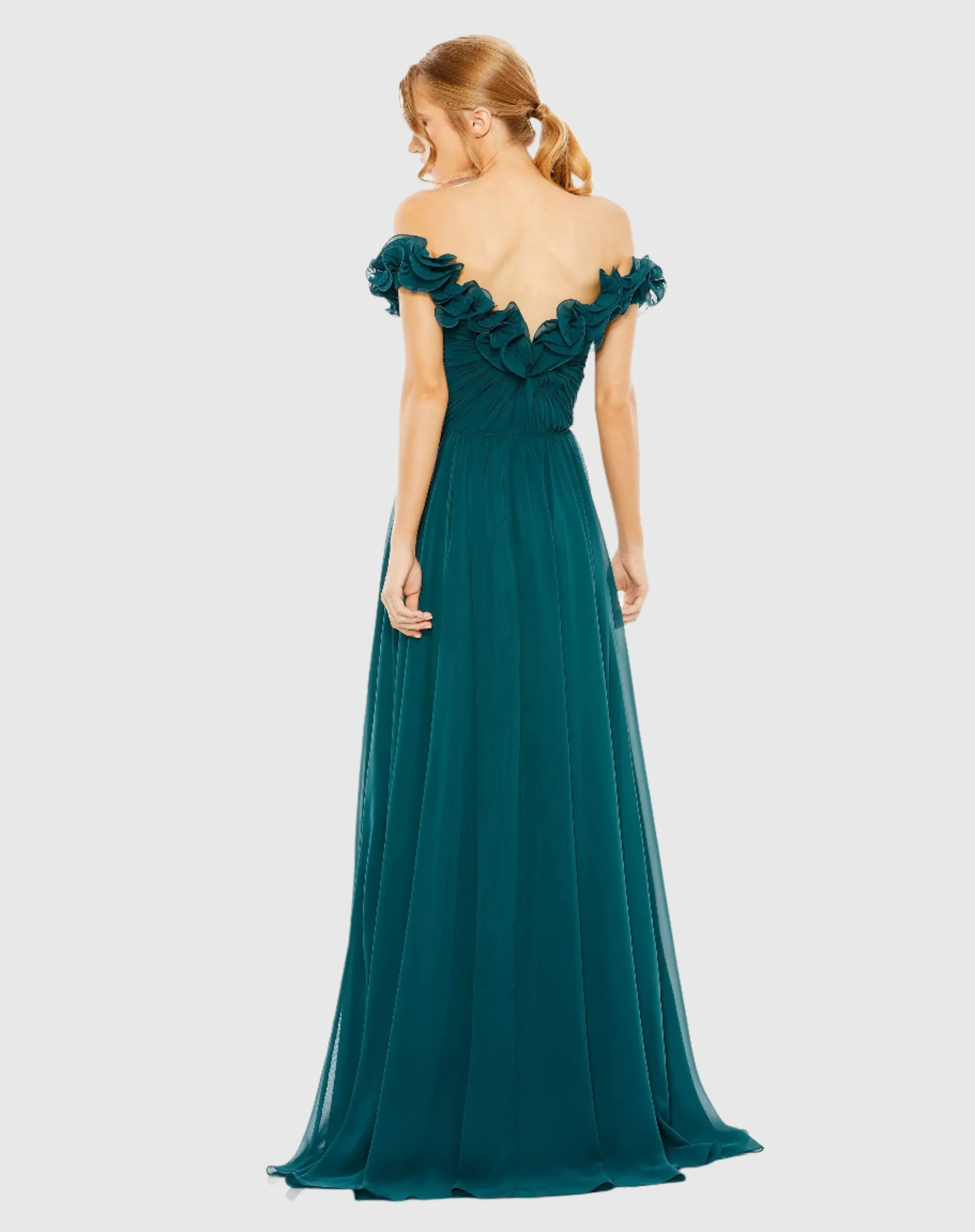 Teal Ruched Off The Shoulder A Line Gown - FINAL SALE - Image 3