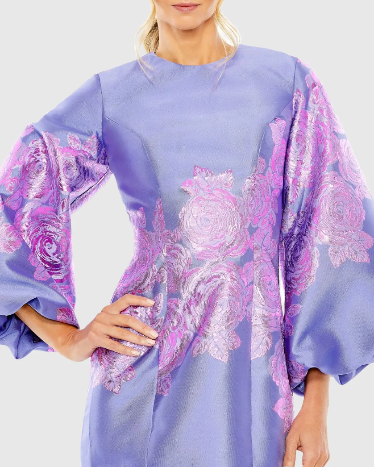 Purple Balloon Sleeve Shift Mini Dress - Image 2