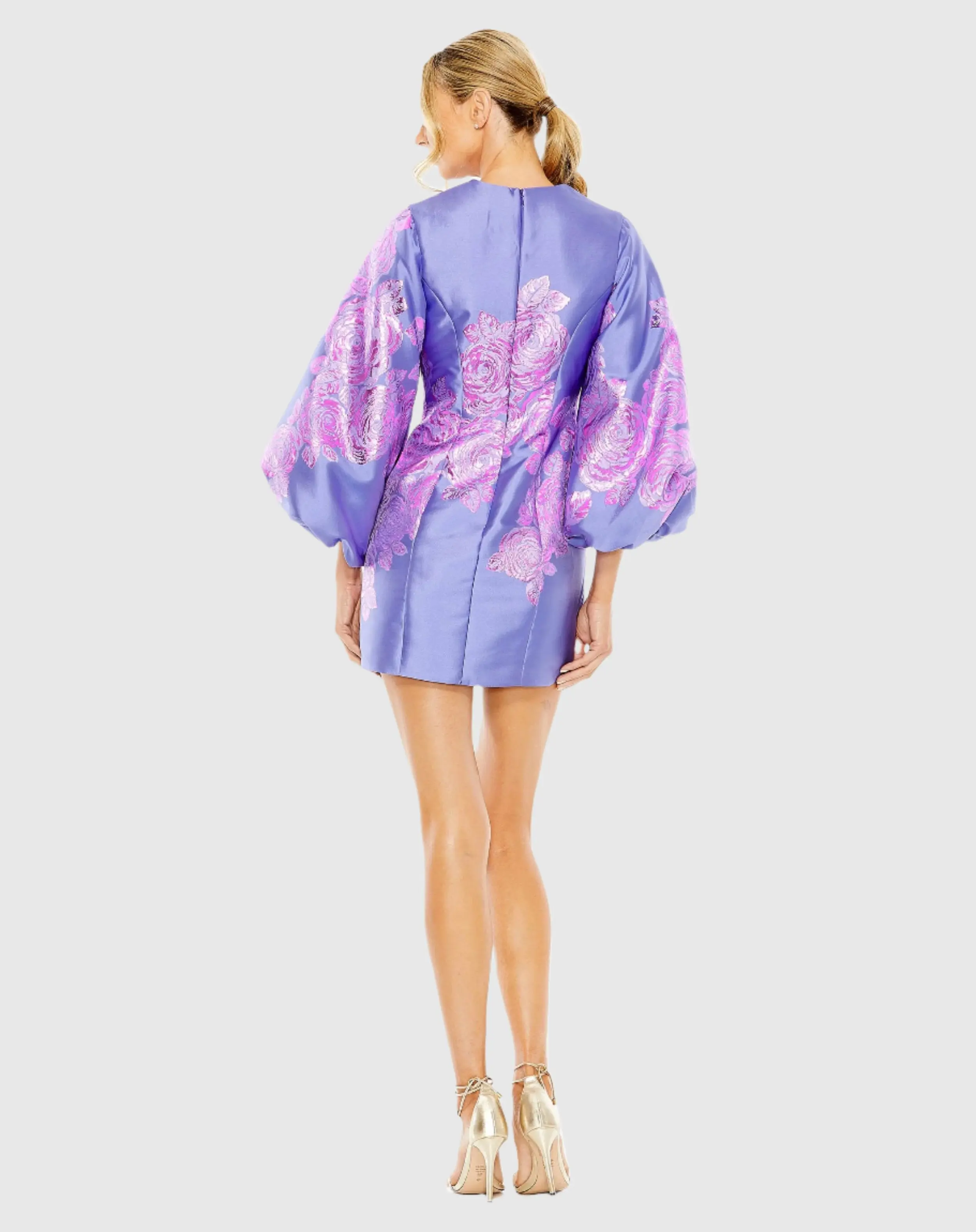 Purple Balloon Sleeve Shift Mini Dress - Image 3