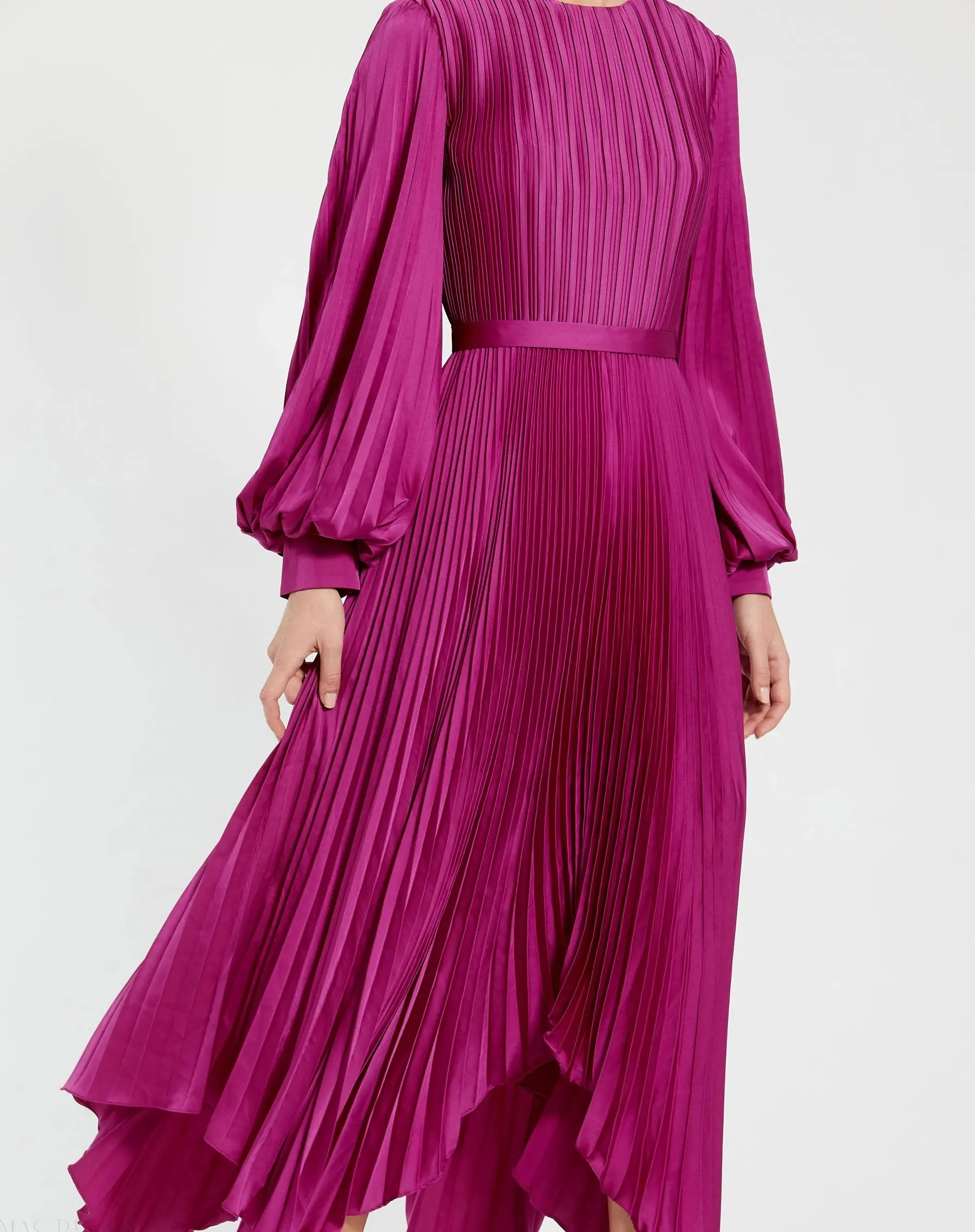 Purple Long Sleeve Pleated Charmeuse Handkerchief Dress - Image 2