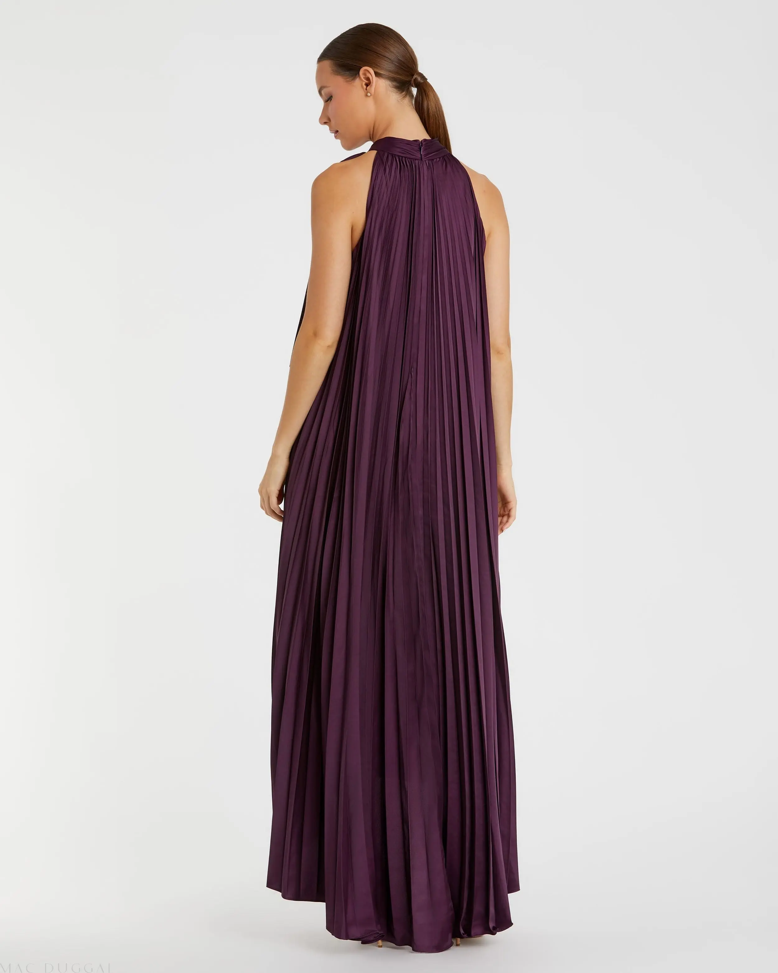 Purple Pleated Halter Neck High Low Gown - Image 3
