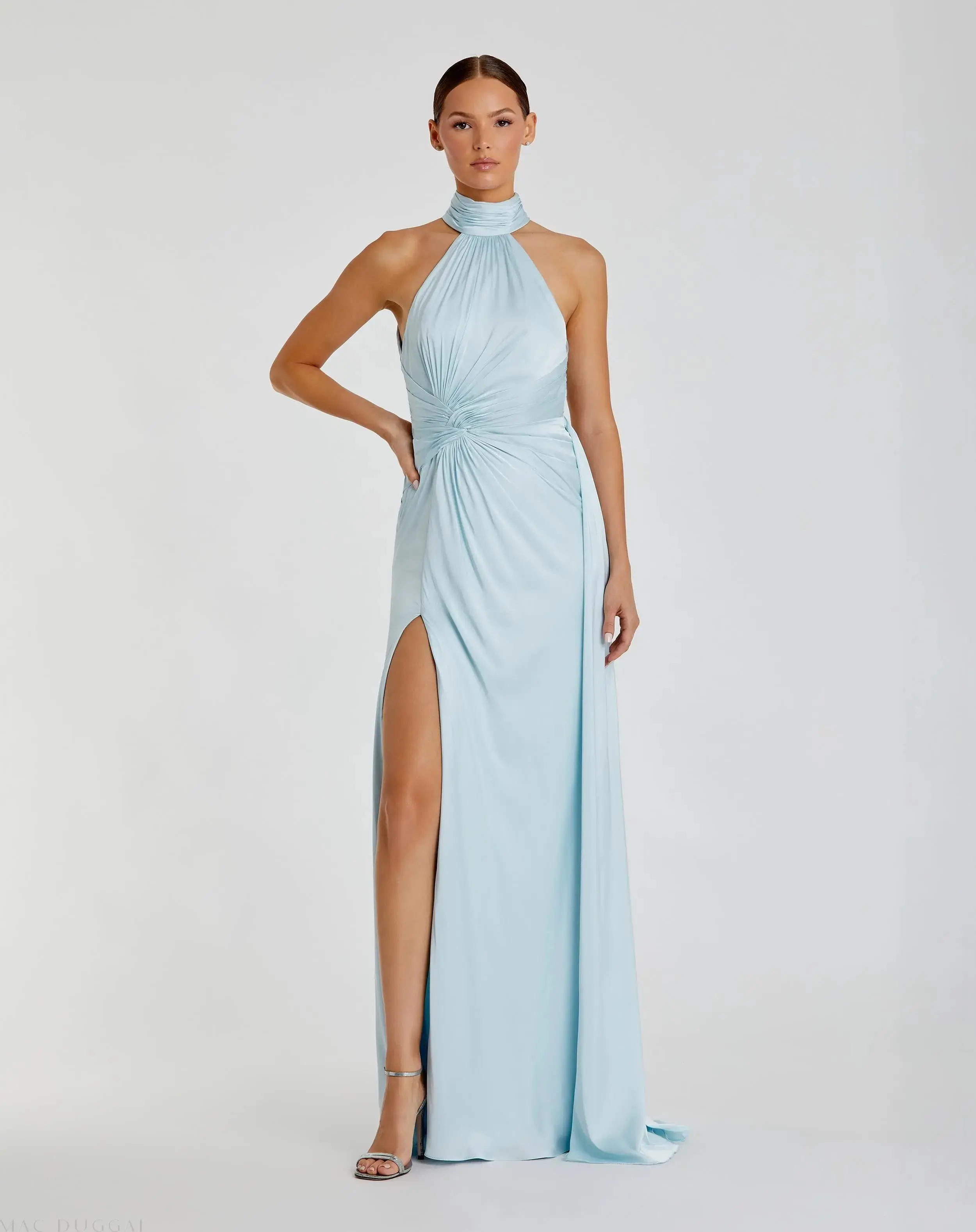 Open Back High Neck Side Ruched Gown - Image 4