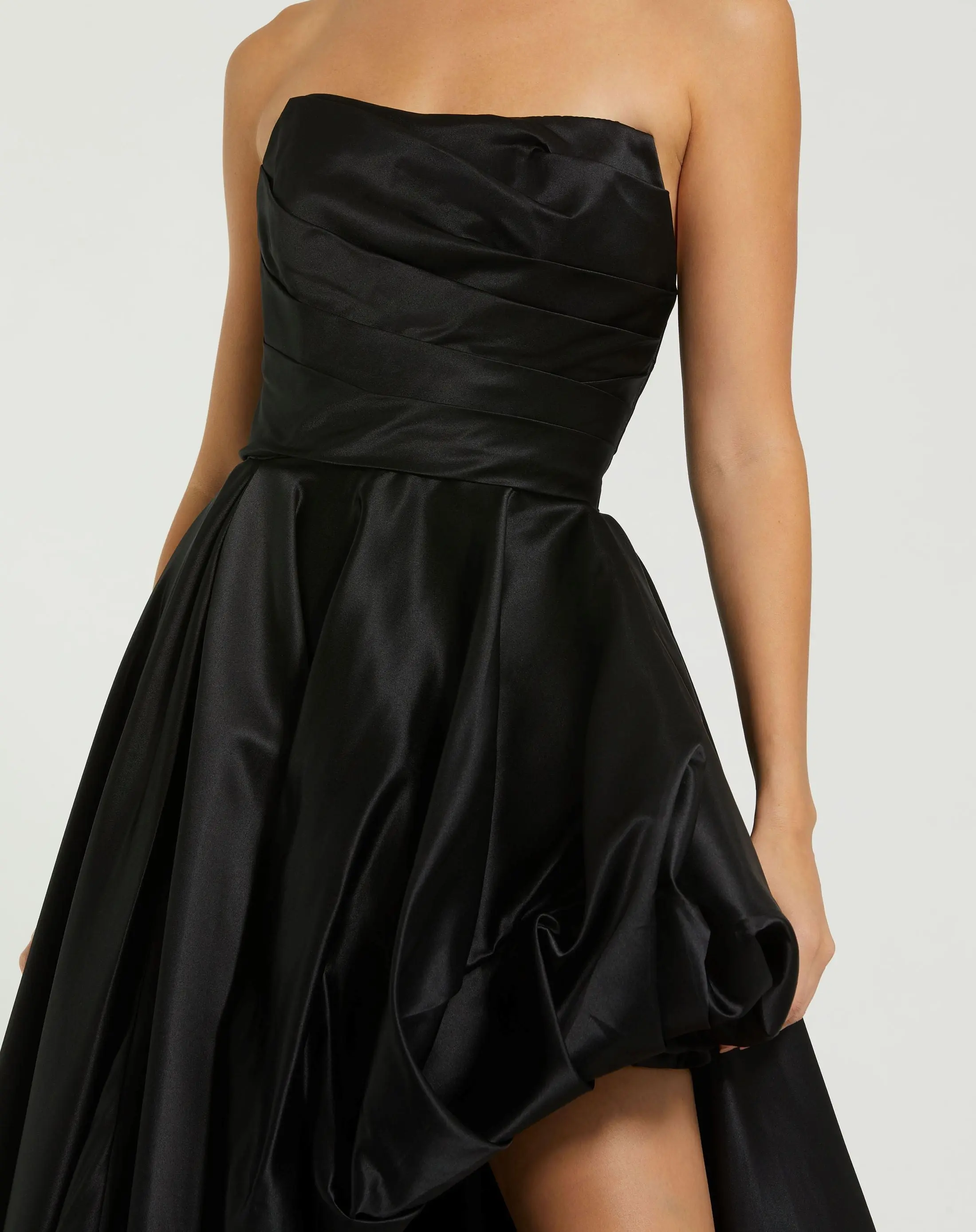 Black Strapless Ruched High Low Gown - Image 2
