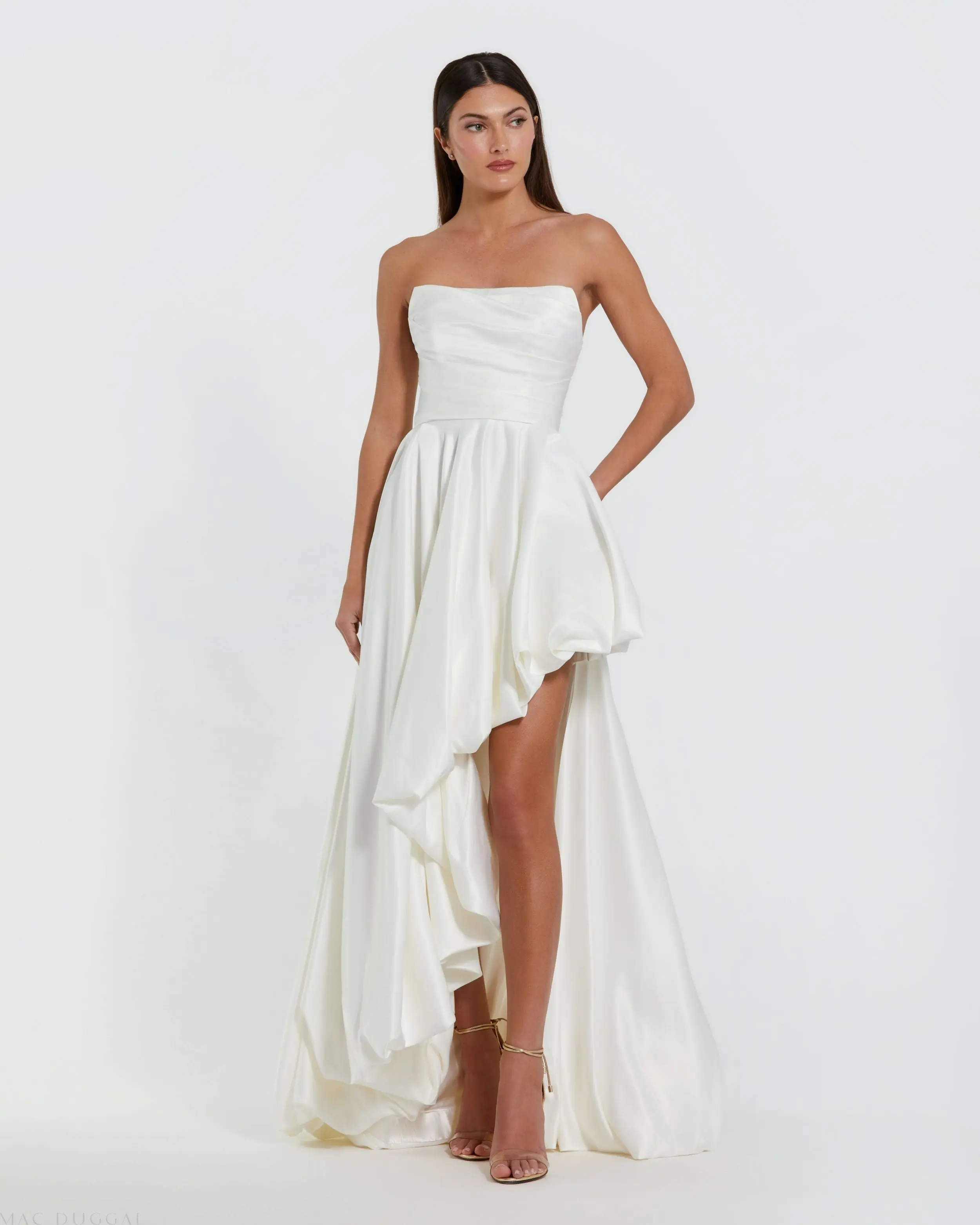 Strapless Ruched High Low Gown - Image 6