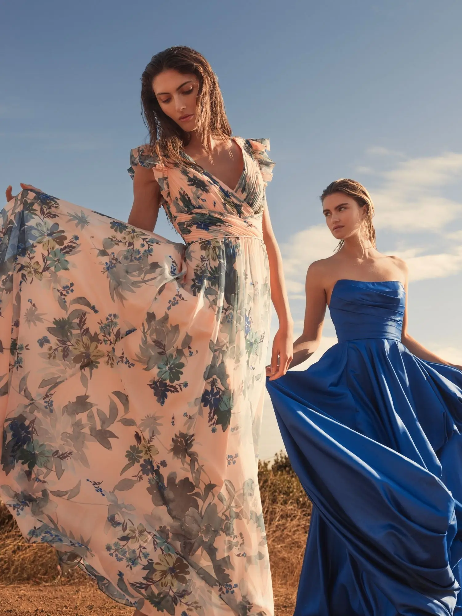 Blue Strapless Ruched High Low Gown - Image 8