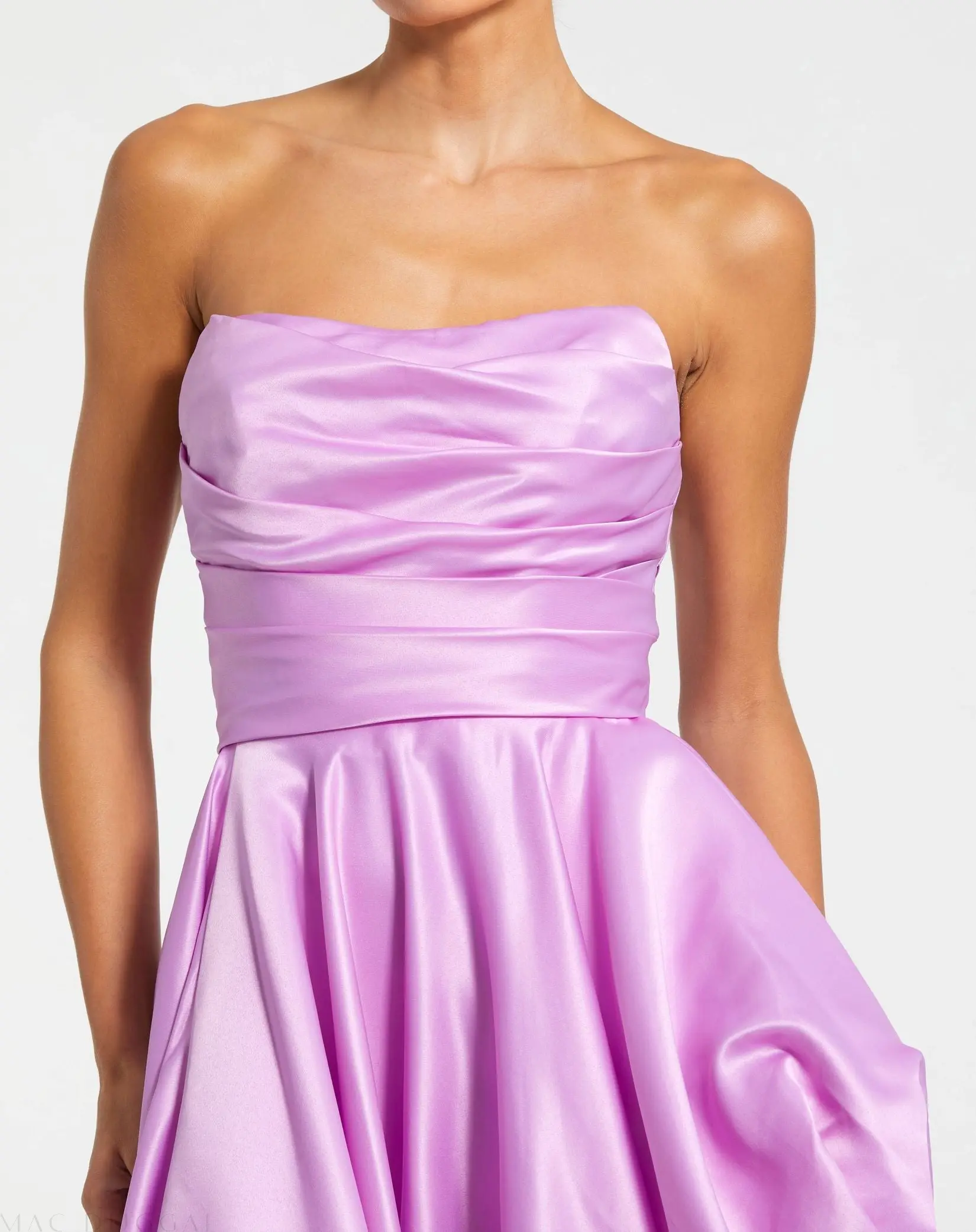 Purple Strapless Ruched High Low Gown - Image 2