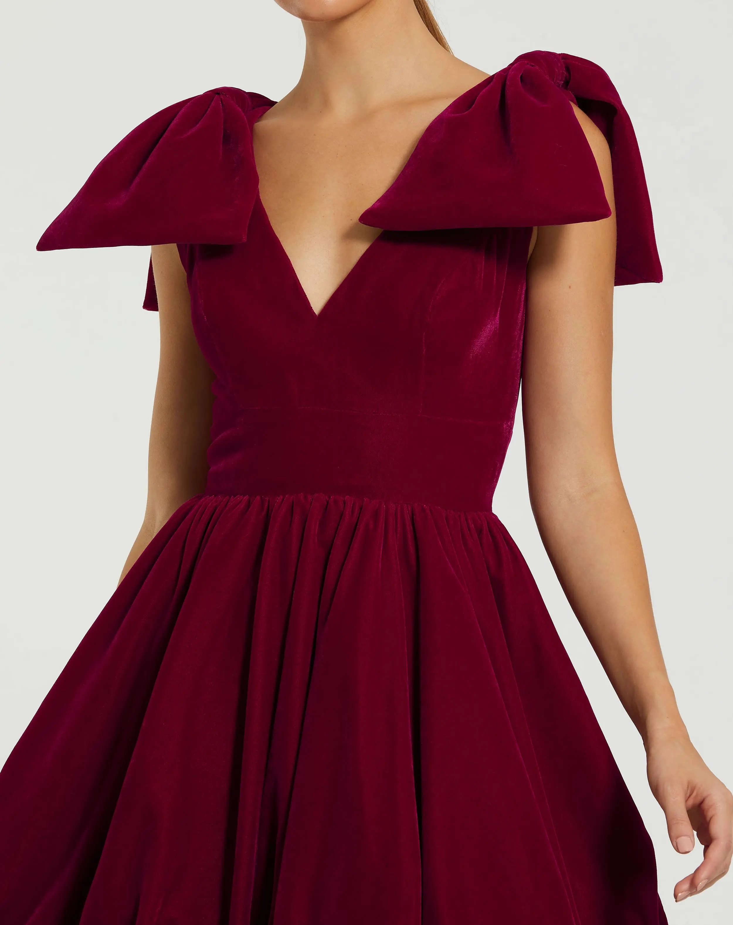 Red Velvet Shoulder Bow Bubble Mini Dress - FINAL SALE - Image 2
