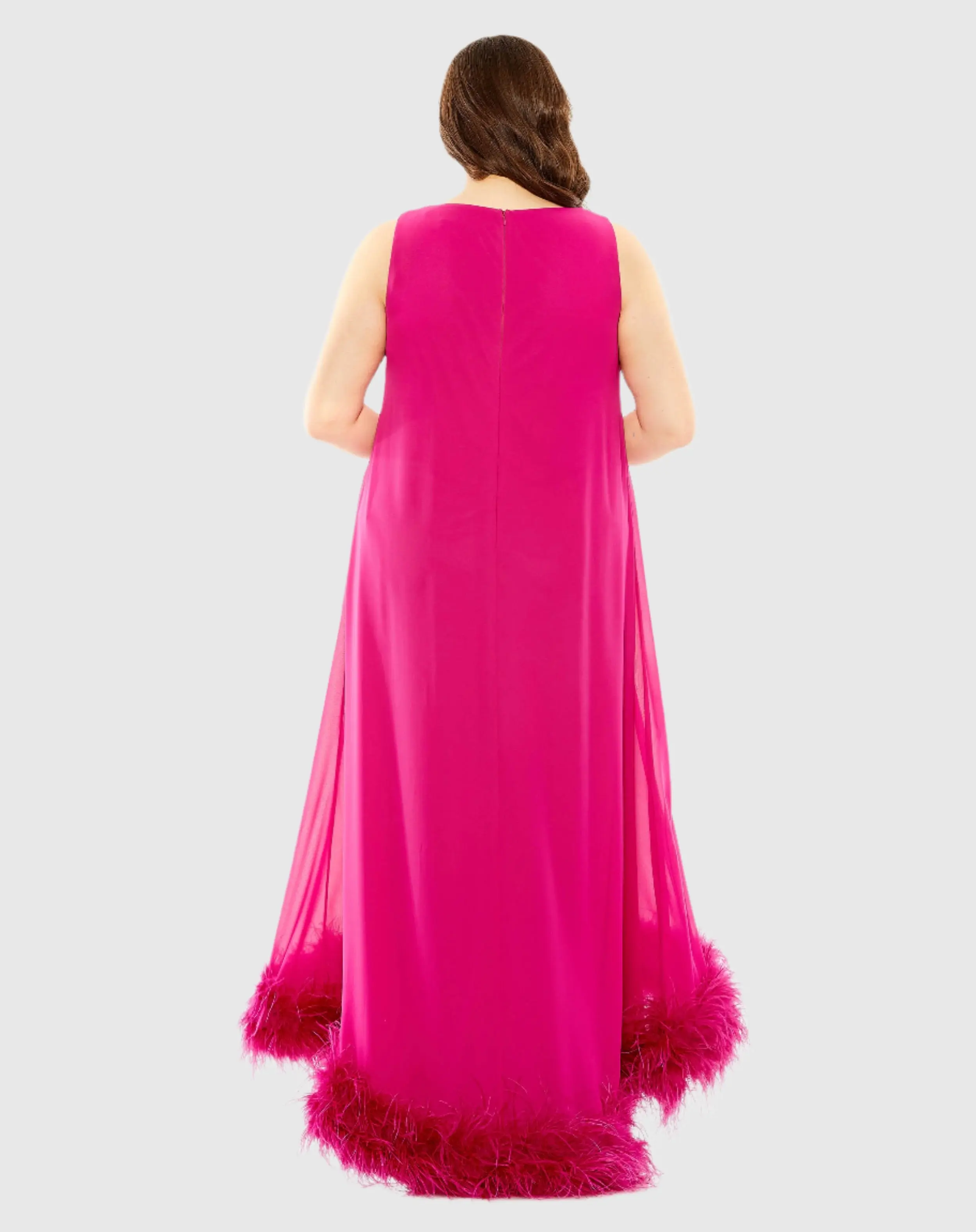 Pink High Neck Feather Hem Gown - Image 3