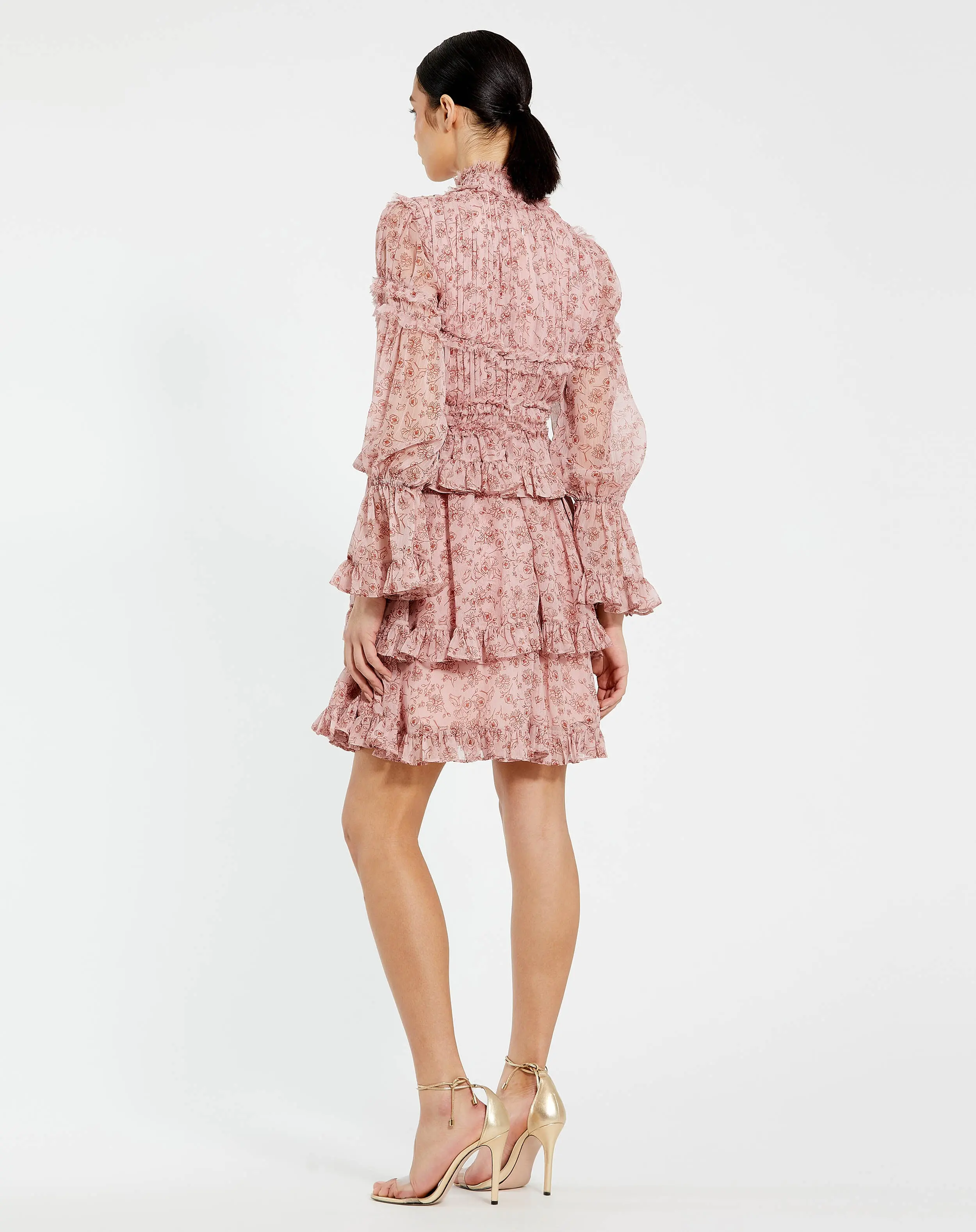 Pink Long Sleeve Mock Neck Ruffle Mini Dress - Image 3