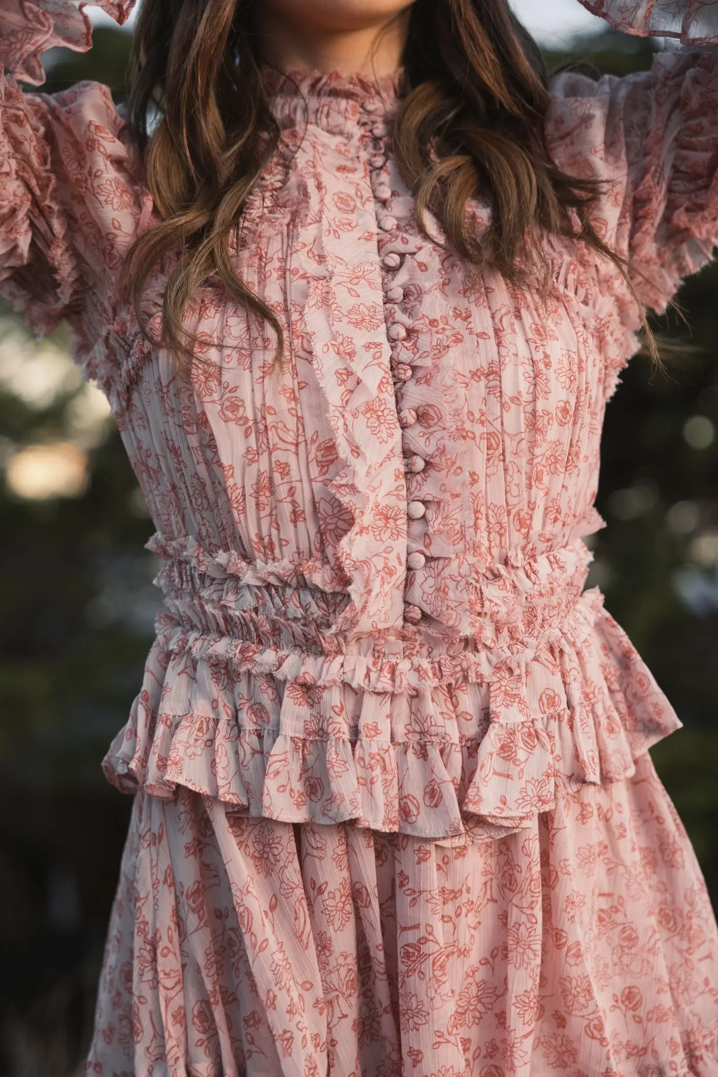 Pink Long Sleeve Mock Neck Ruffle Mini Dress - Image 5
