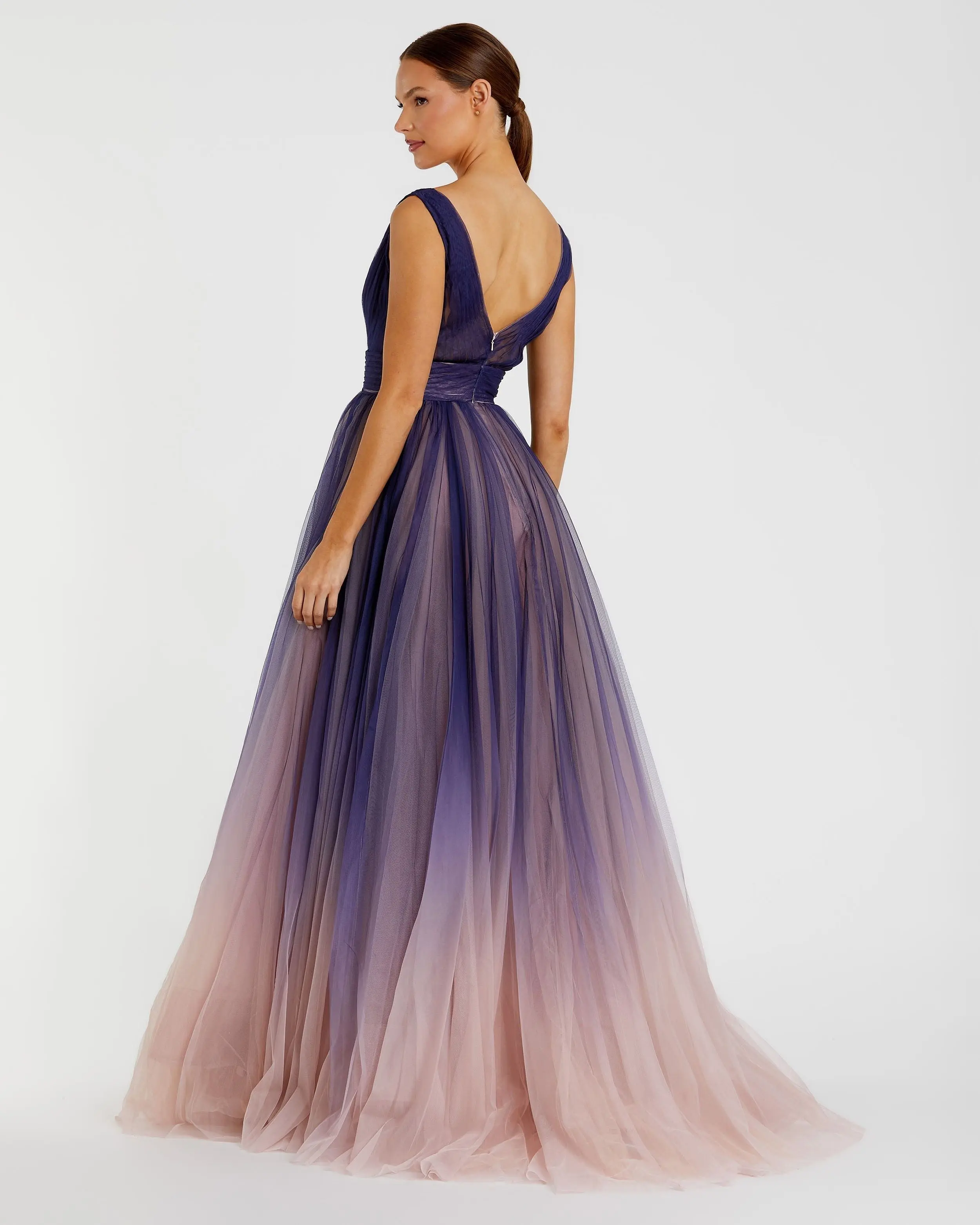 Purple Sleeveless Ombre Tulle Ball Gown - Image 3