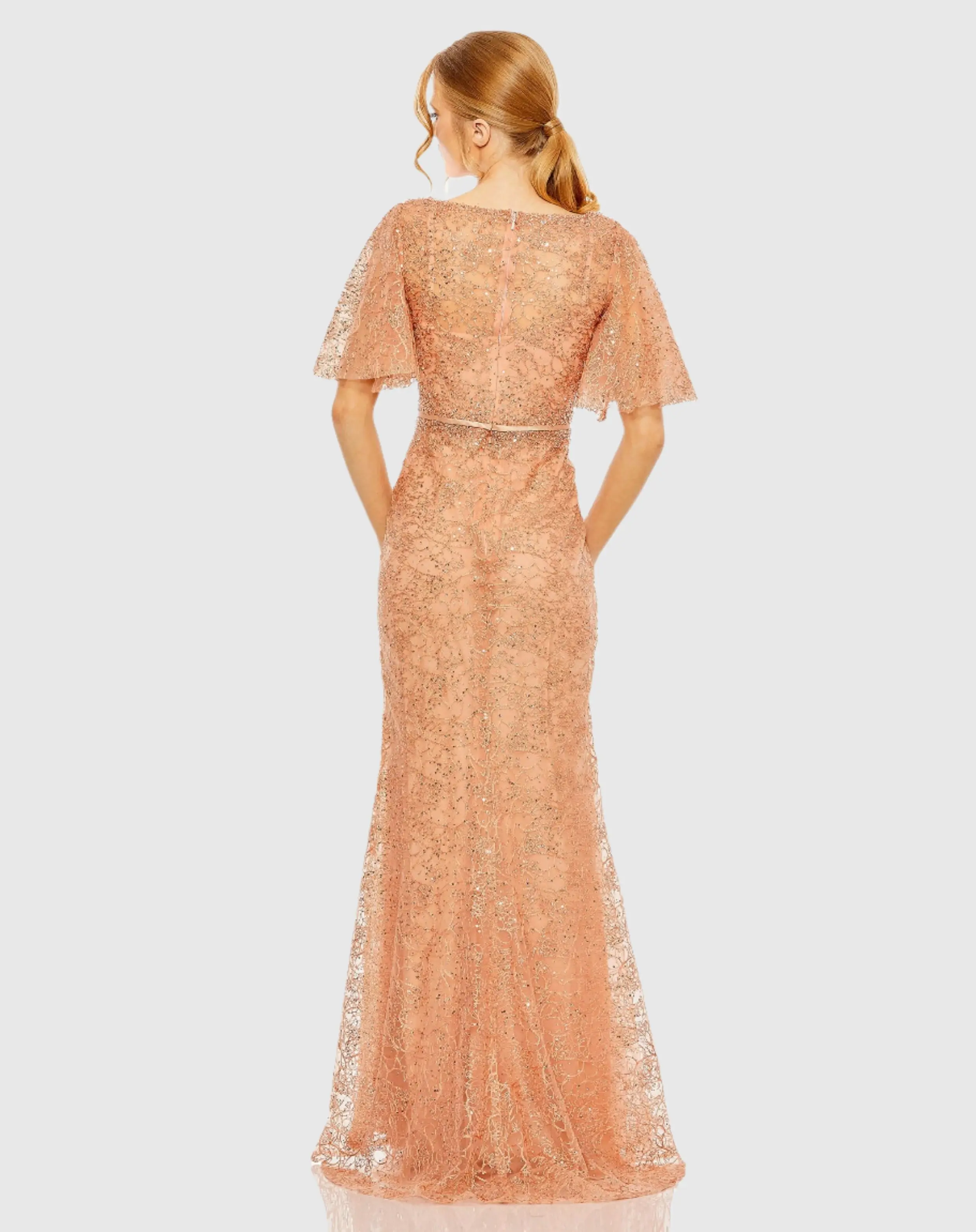 Orange Embellished Neck Butterfly Sleeve Trumpet Gown - FINAL SALE - Image 3