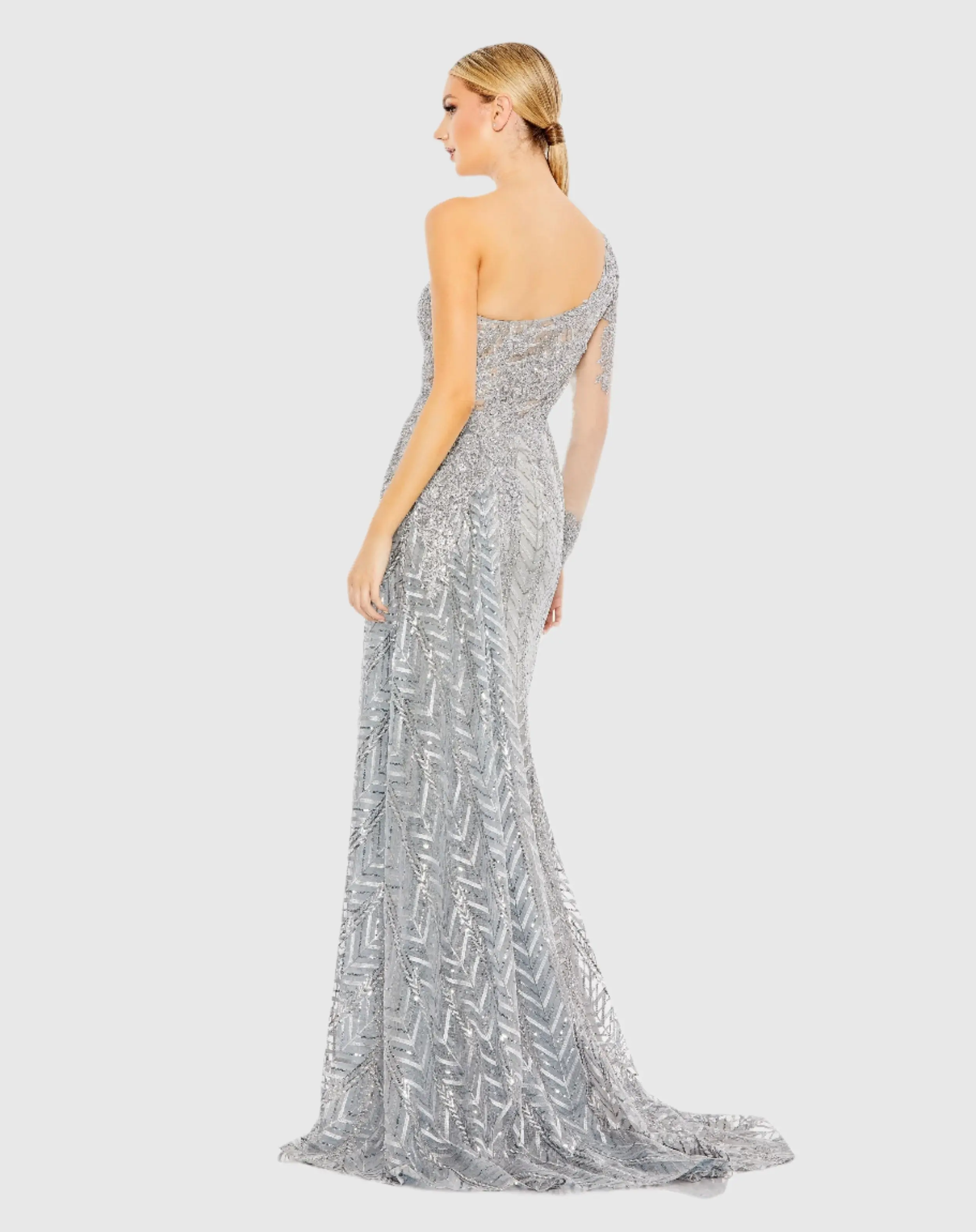 Silver Embellished One Shoulder A Line Gown - Image 3
