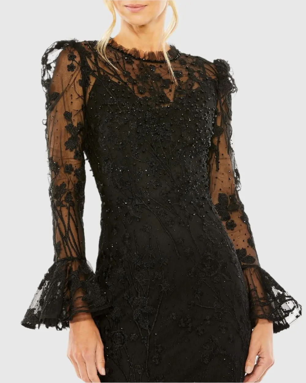 Black Ruffle Wrist Embellished High Neck Midi Dress - Image 2