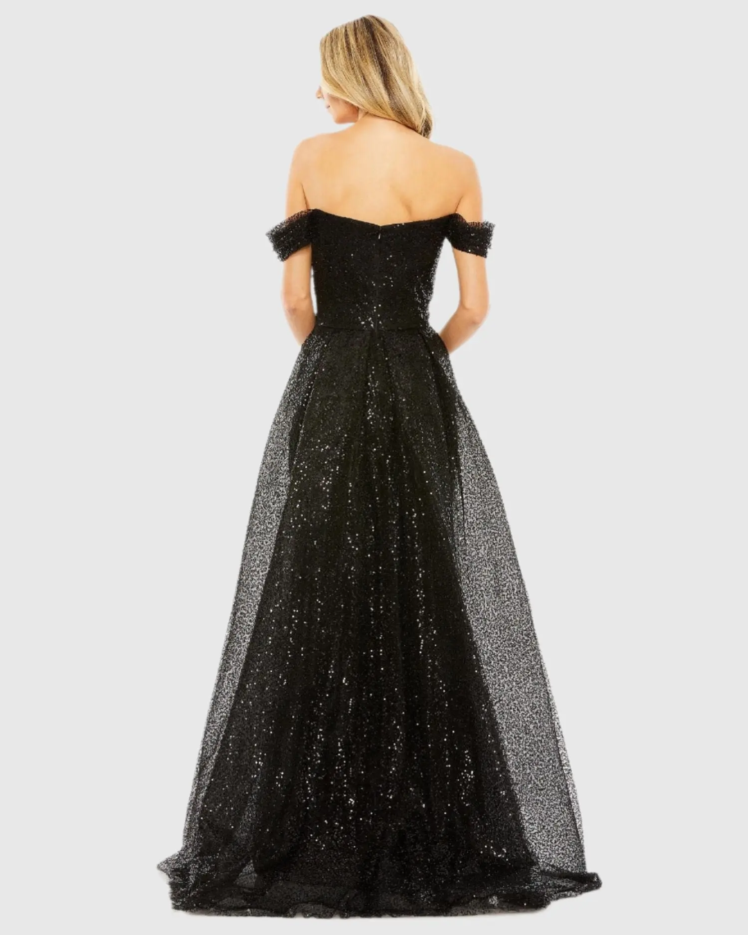 Black Off the Shoulder Sequin Panel Train Gown - FINAL SALE - Image 3