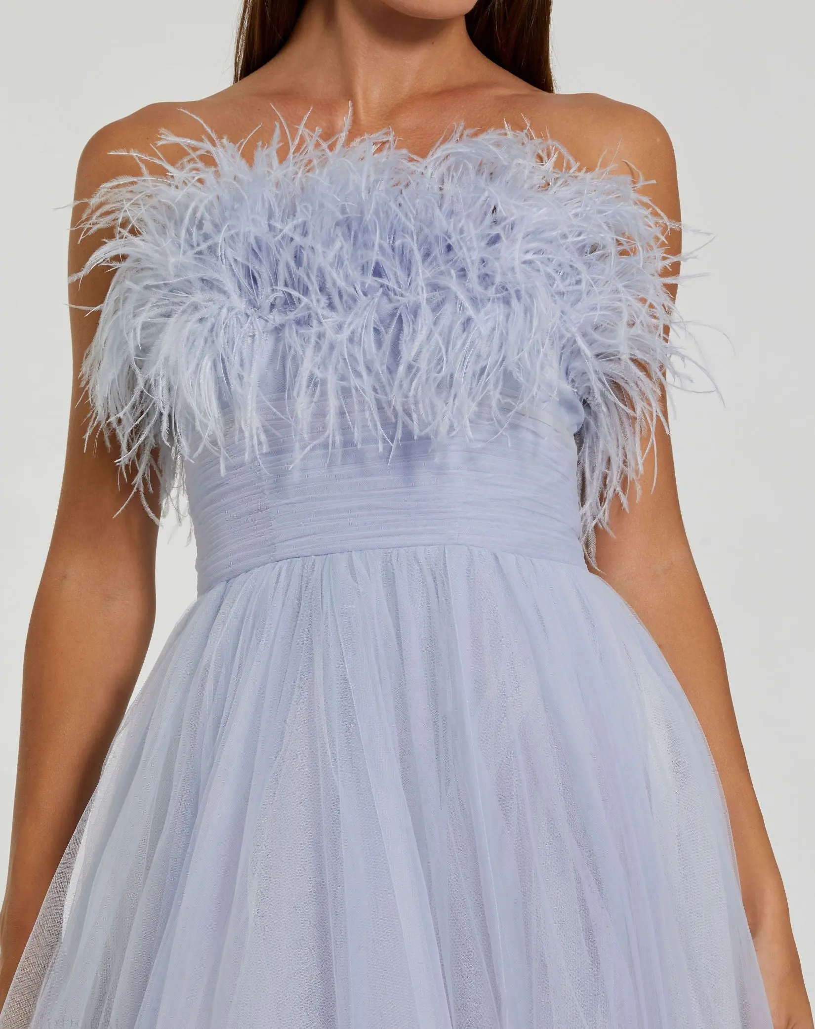 Blue Ombre Strapless Feather Bodice Tulle Gown - FINAL SALE - Image 2