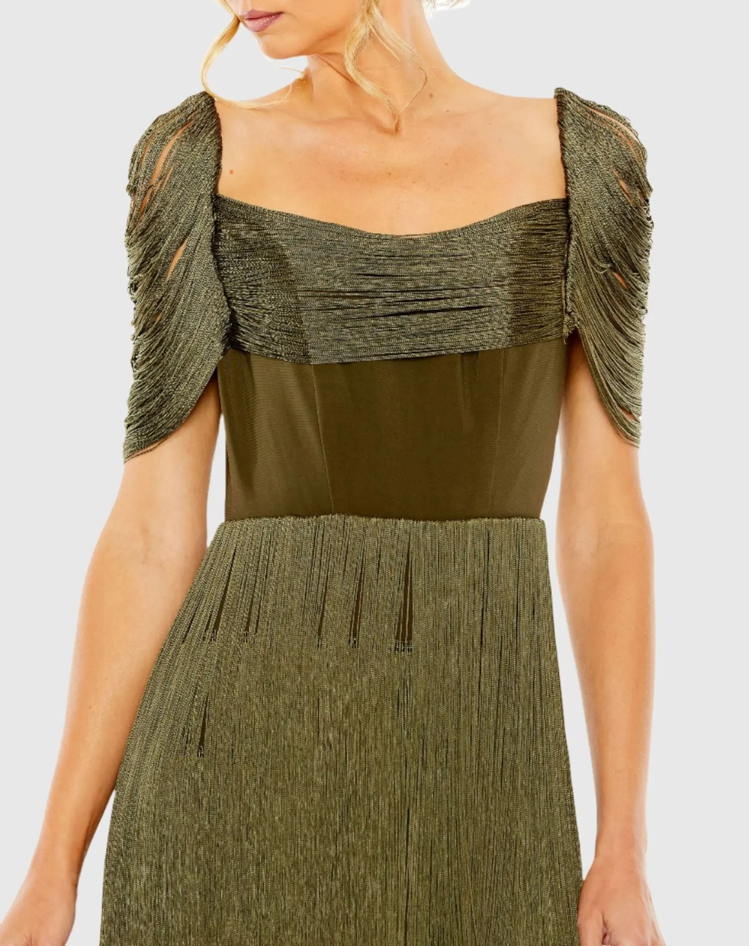 Green Short Sleeve Fringe Detailed Midi Dress - Image 2