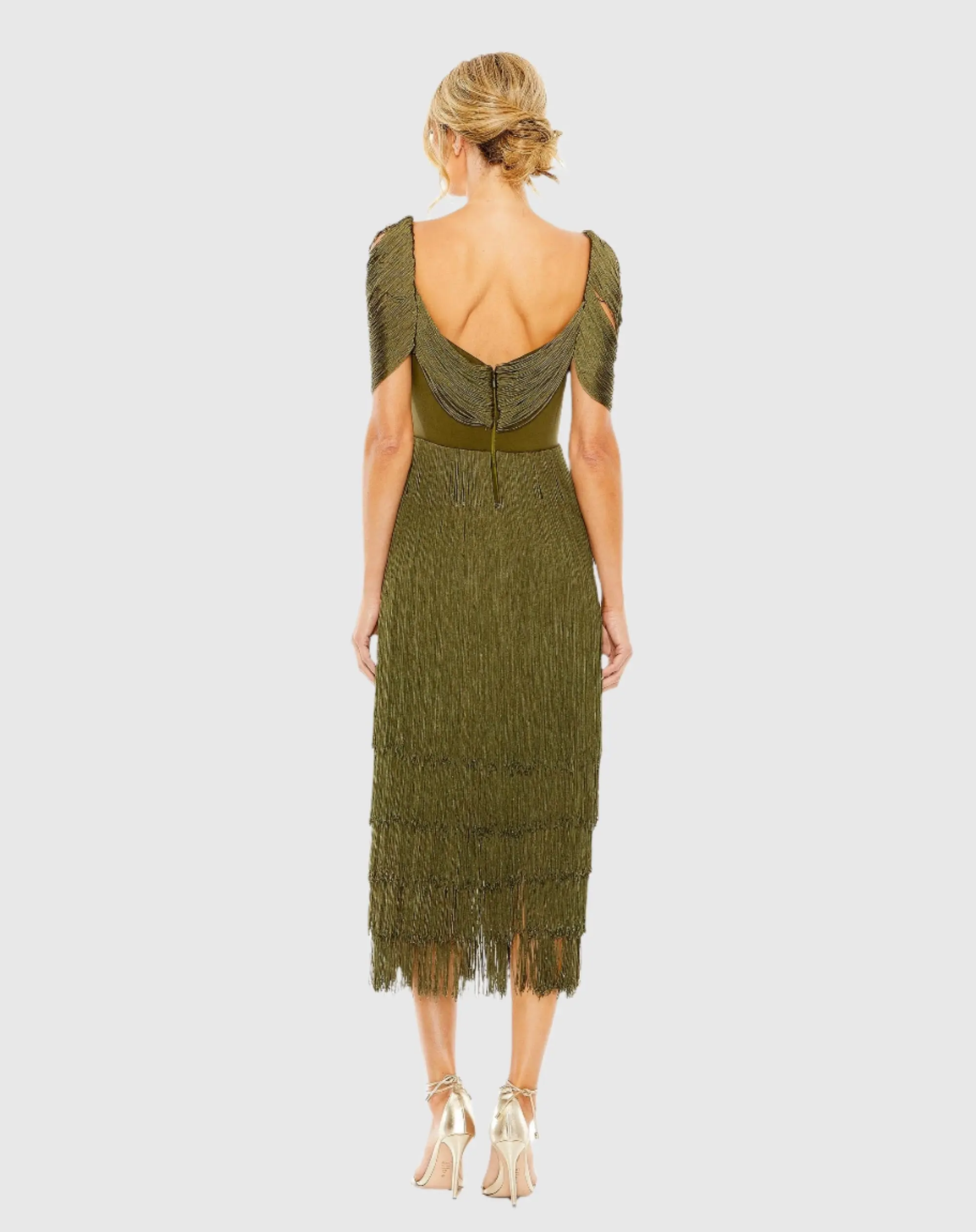 Green Short Sleeve Fringe Detailed Midi Dress - Image 3