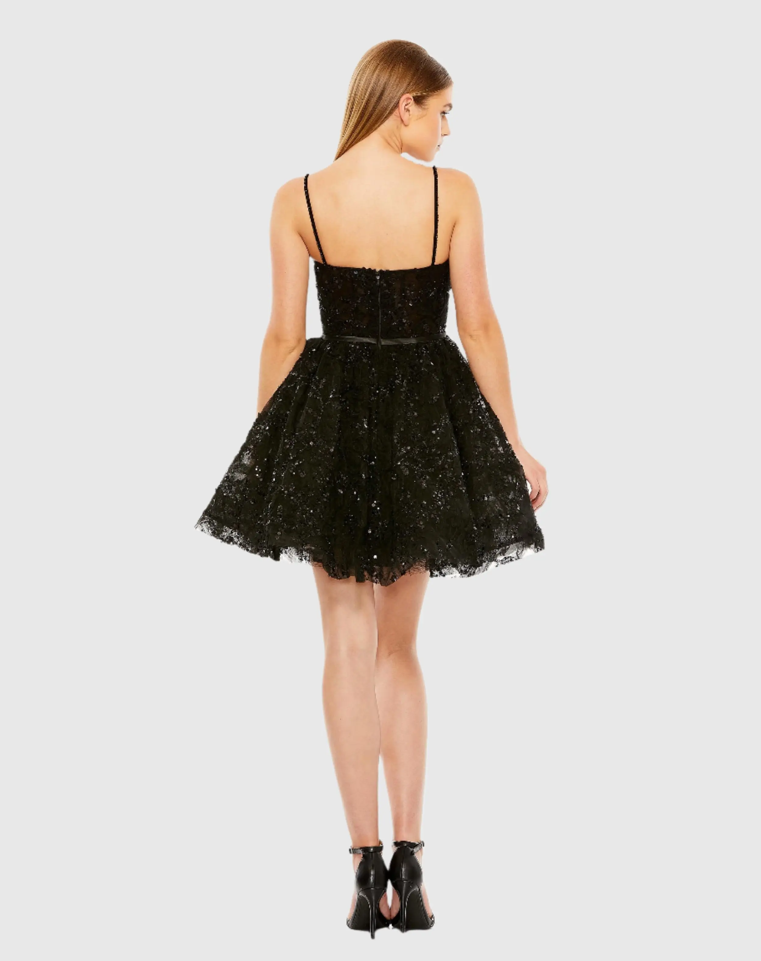 Black Beaded Strap Bustier Sequin Mini Dress - FINAL SALE - Image 3
