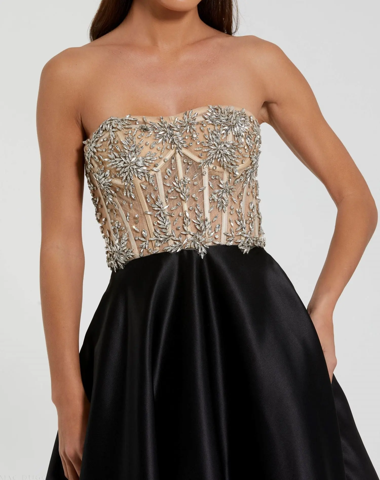 Black Strapless Embellished Bustier Ball Gown - Image 2