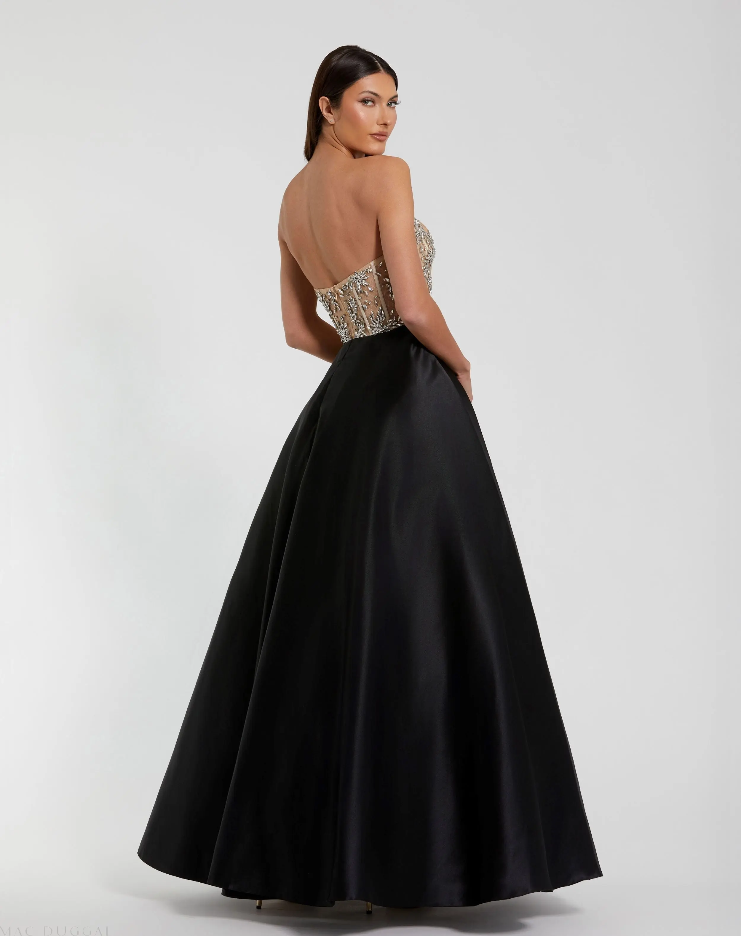 Black Strapless Embellished Bustier Ball Gown - Image 3