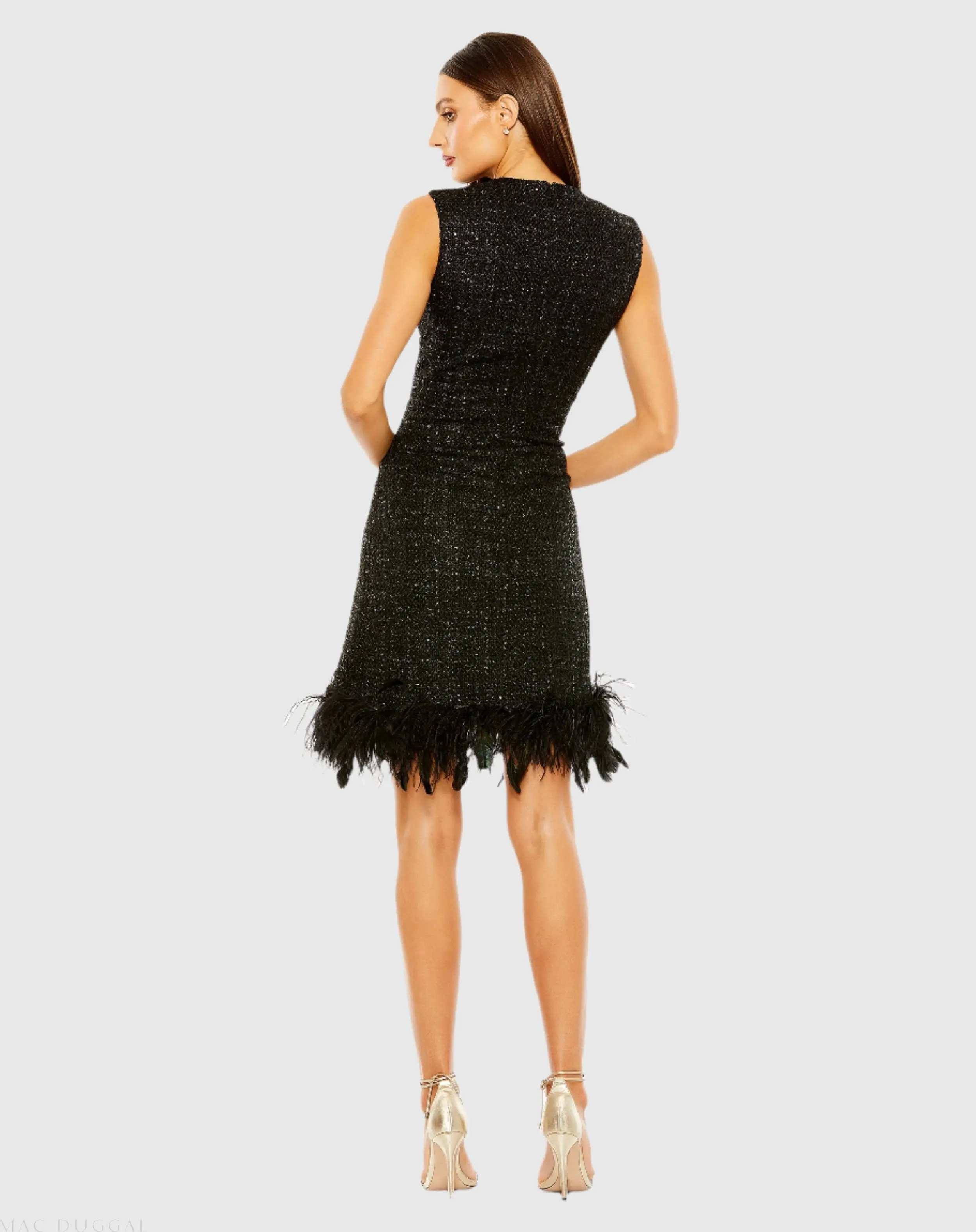 Black Shift Dress with Feather Trim - Image 3