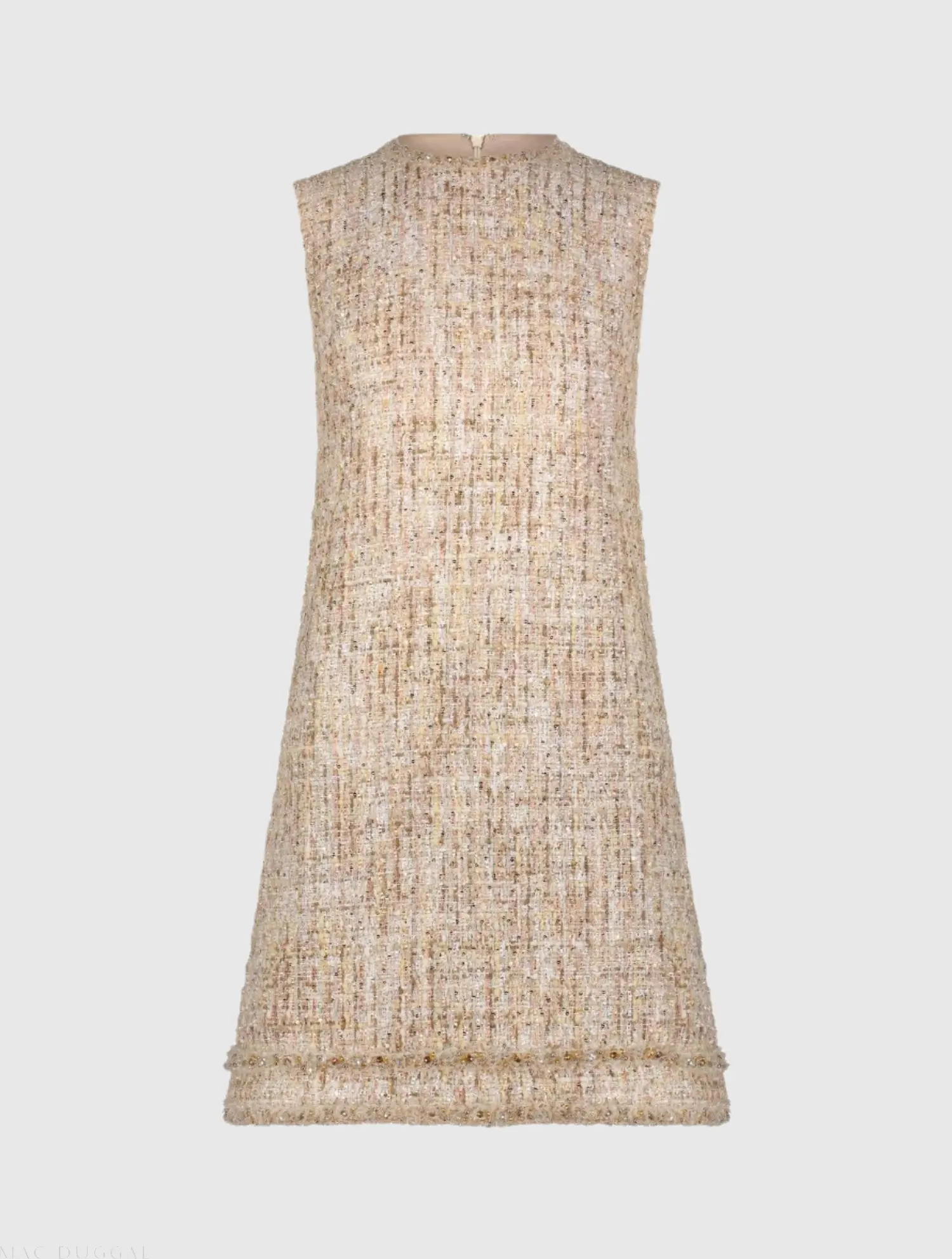 Beige Beaded Trim A-Line Mini Shift Dress - Image 4