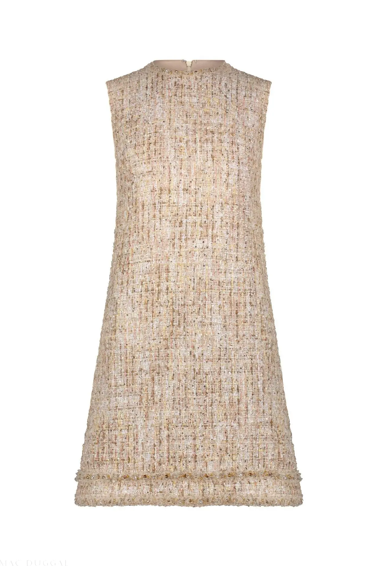 Beige Beaded Trim A-Line Mini Shift Dress - Image 5