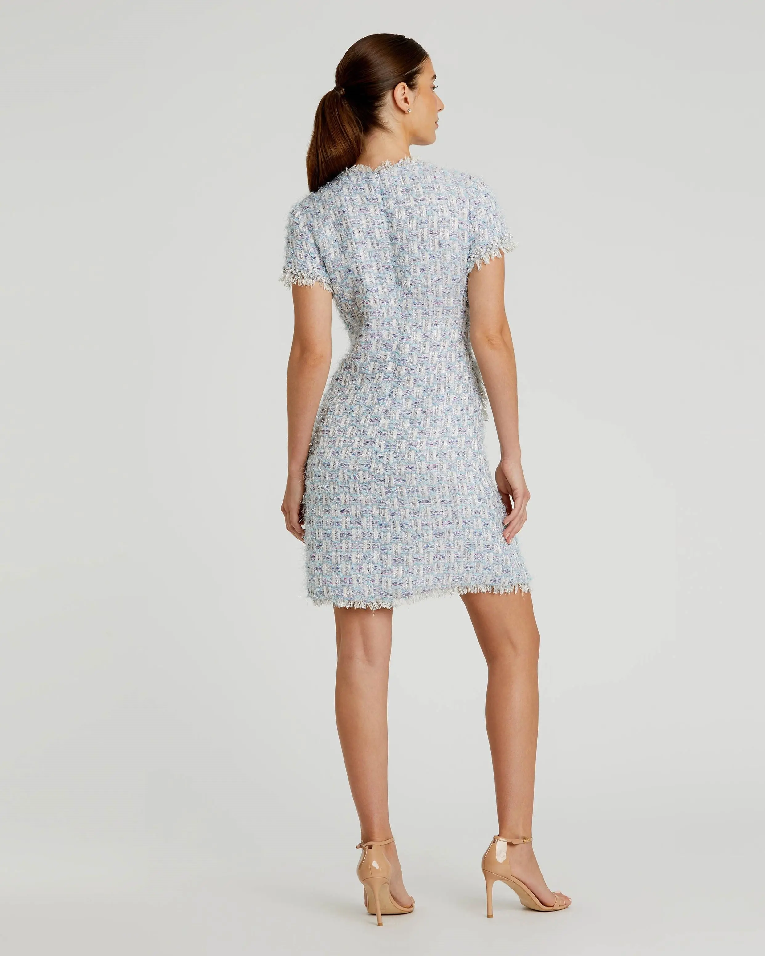 Blue Cap Sleeve Floral Button Detail Shift Dress - Image 3