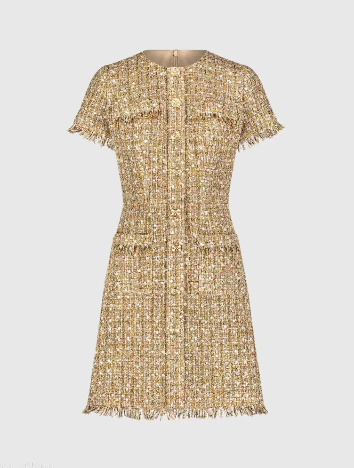 Beige Boucle Short Sleeve Mini Dress With Pockets - Image 2