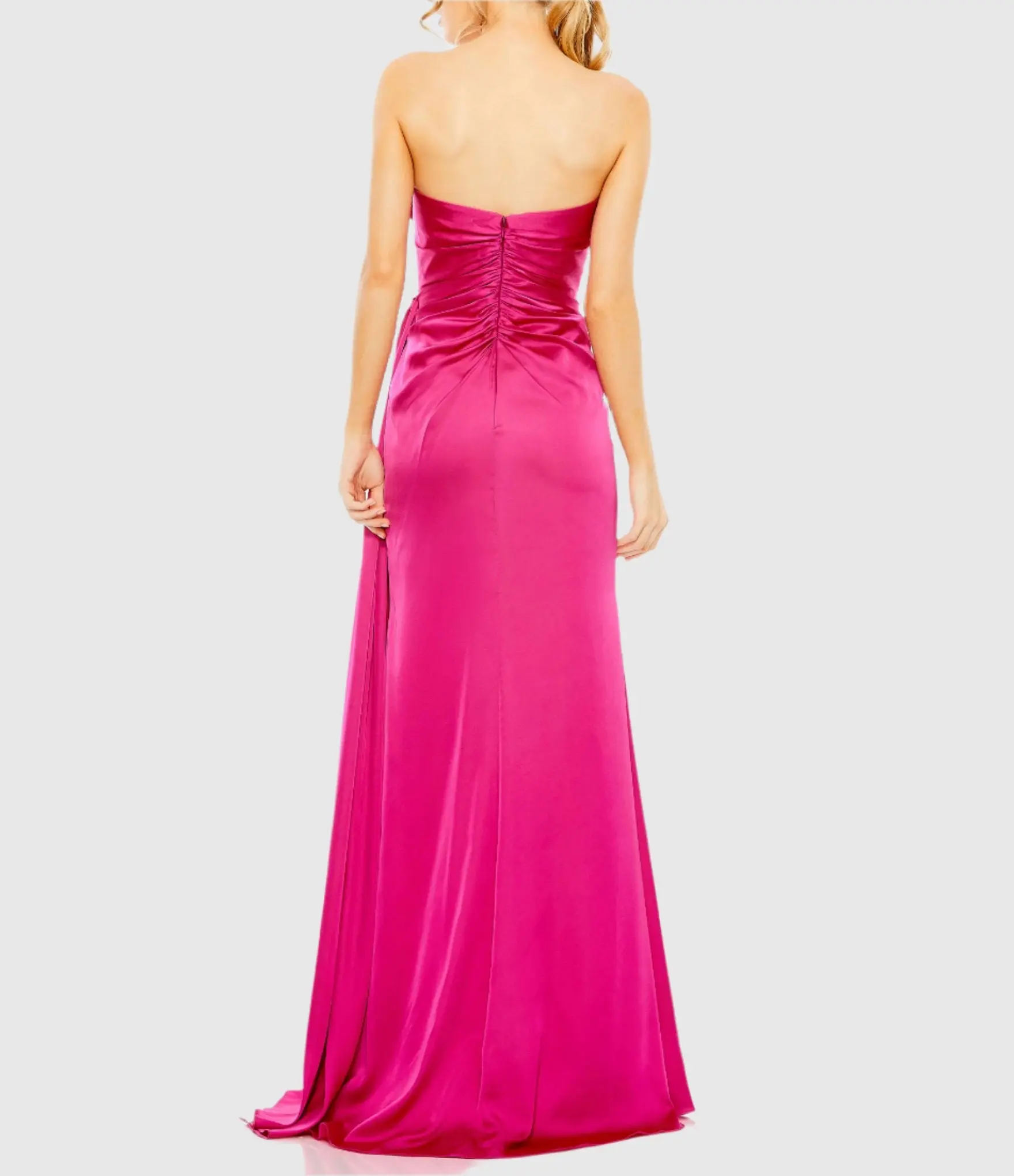 Pink Strapless Embellished Sweetheart Neckline Satin Gown - Image 3