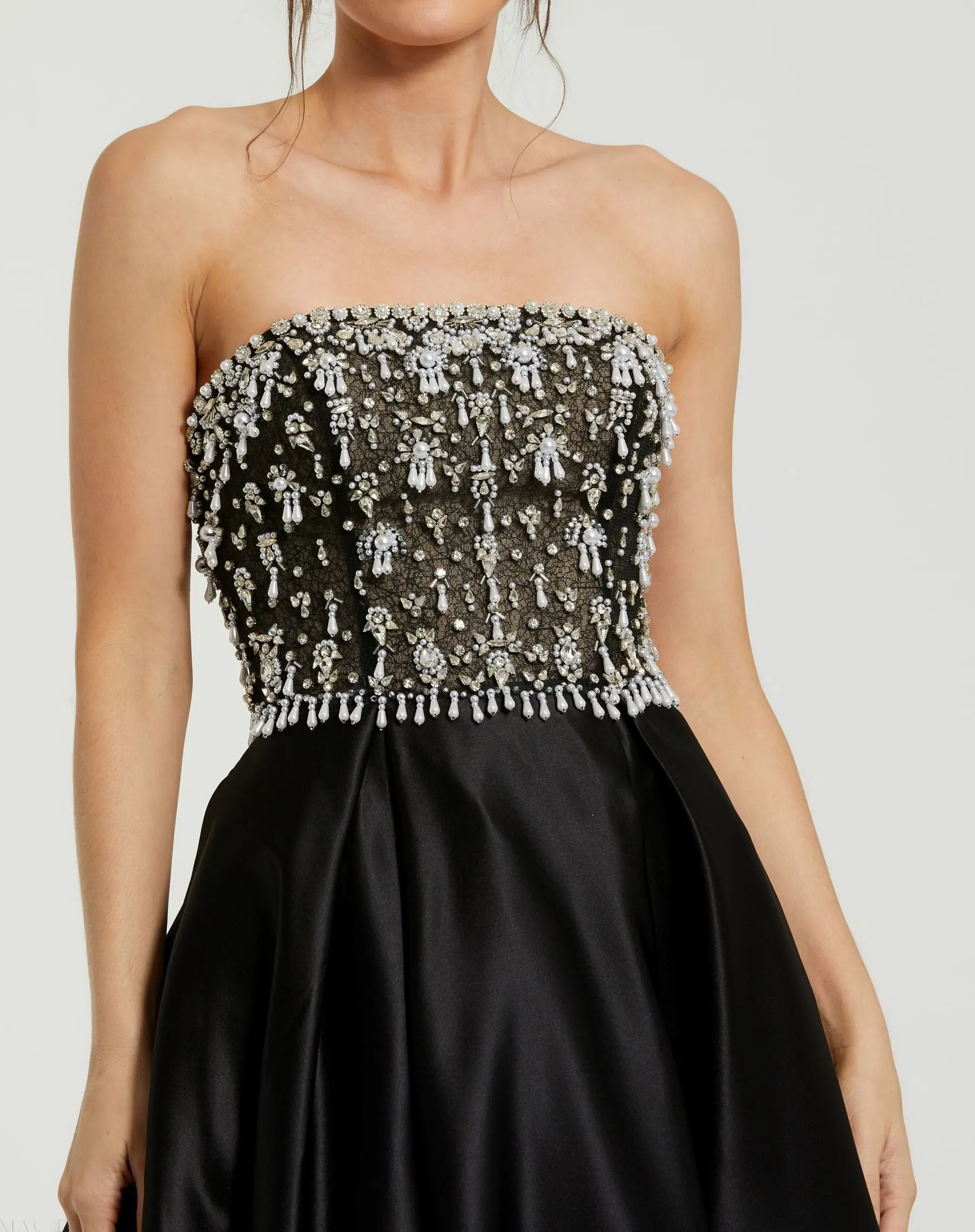 Black Strapless Embellished Top Satin Ball Gown - Image 2