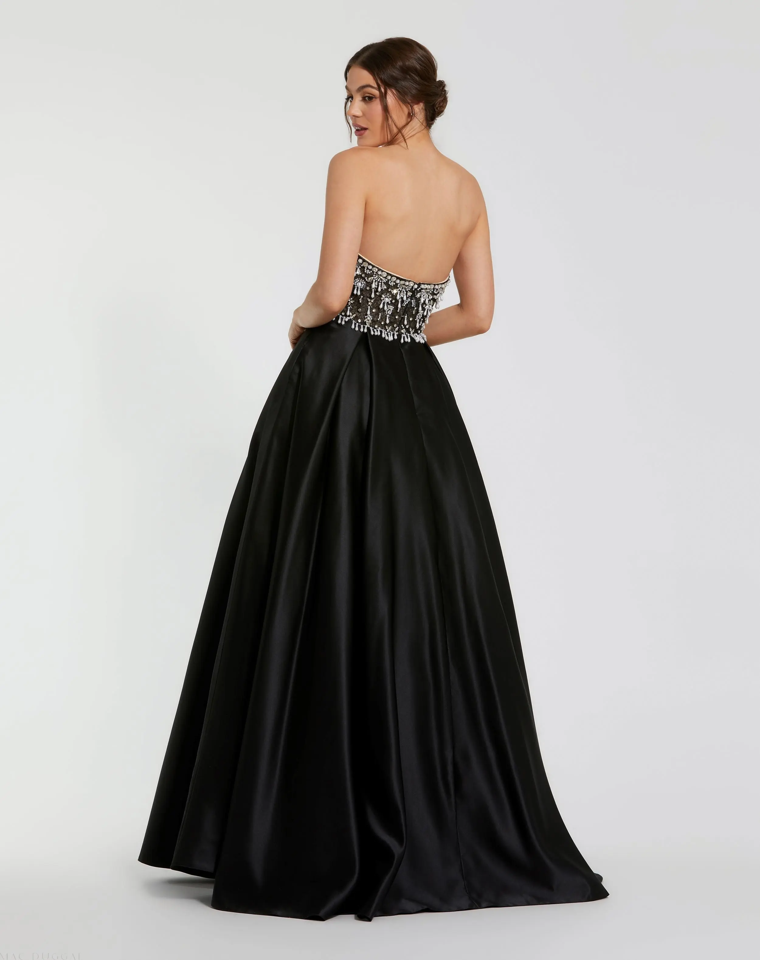 Black Strapless Embellished Top Satin Ball Gown - Image 3