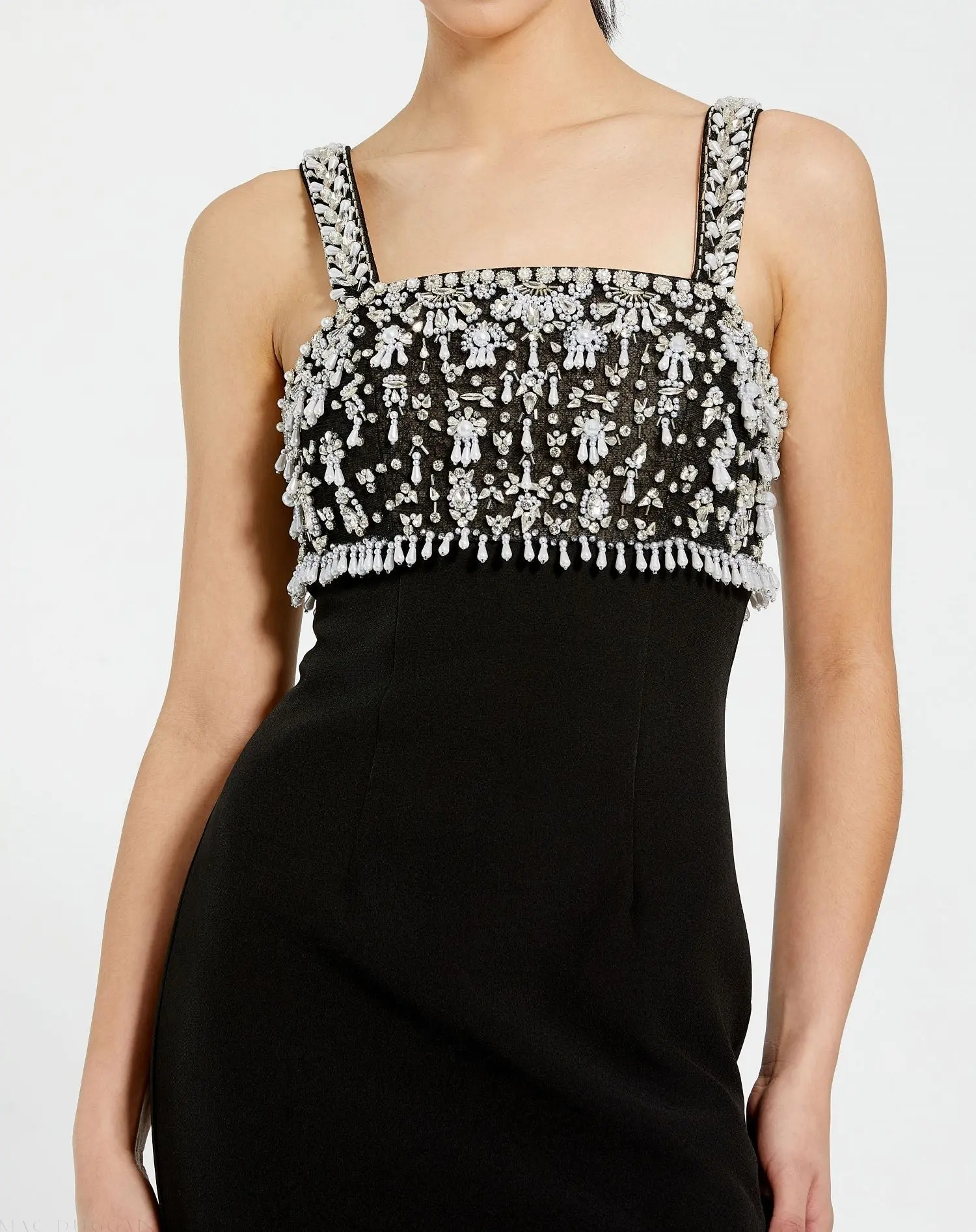 Black Wide Strap Embellished Top Midi Dress - Image 2