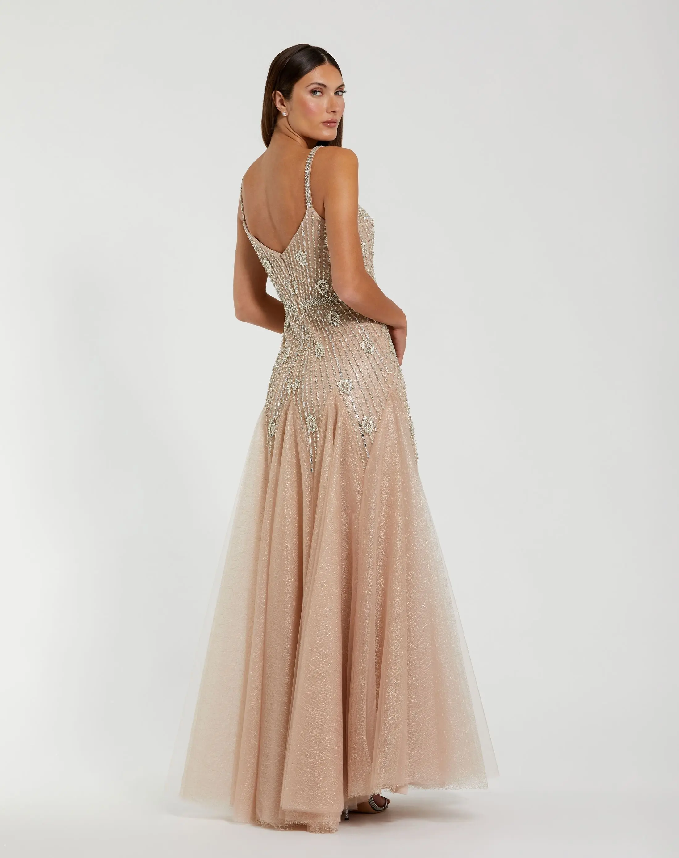 Beige Slim Strap Embellished Bustier Gown - Image 3