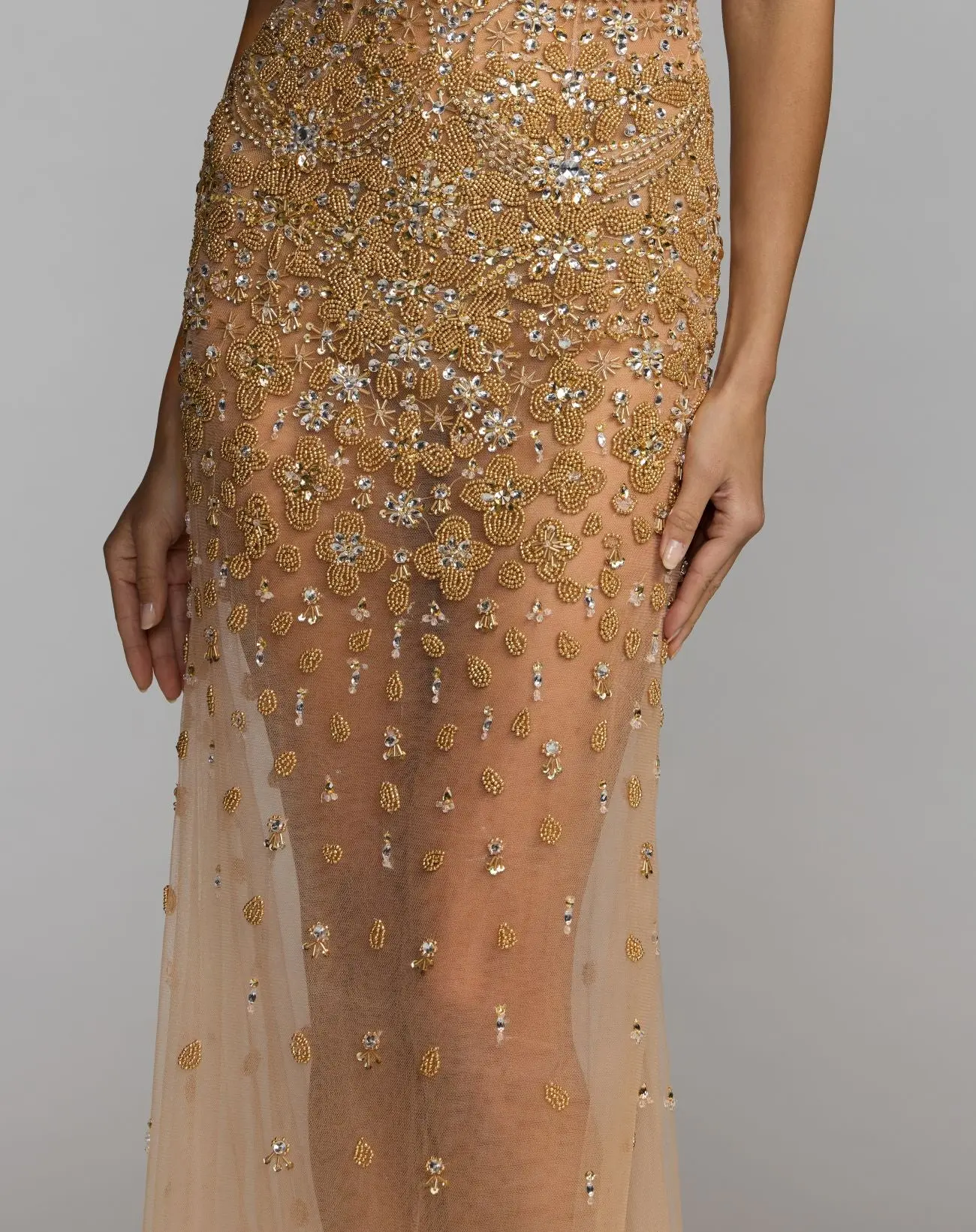 Gold Hand Embellished Open Back Halter Gown - Image 6