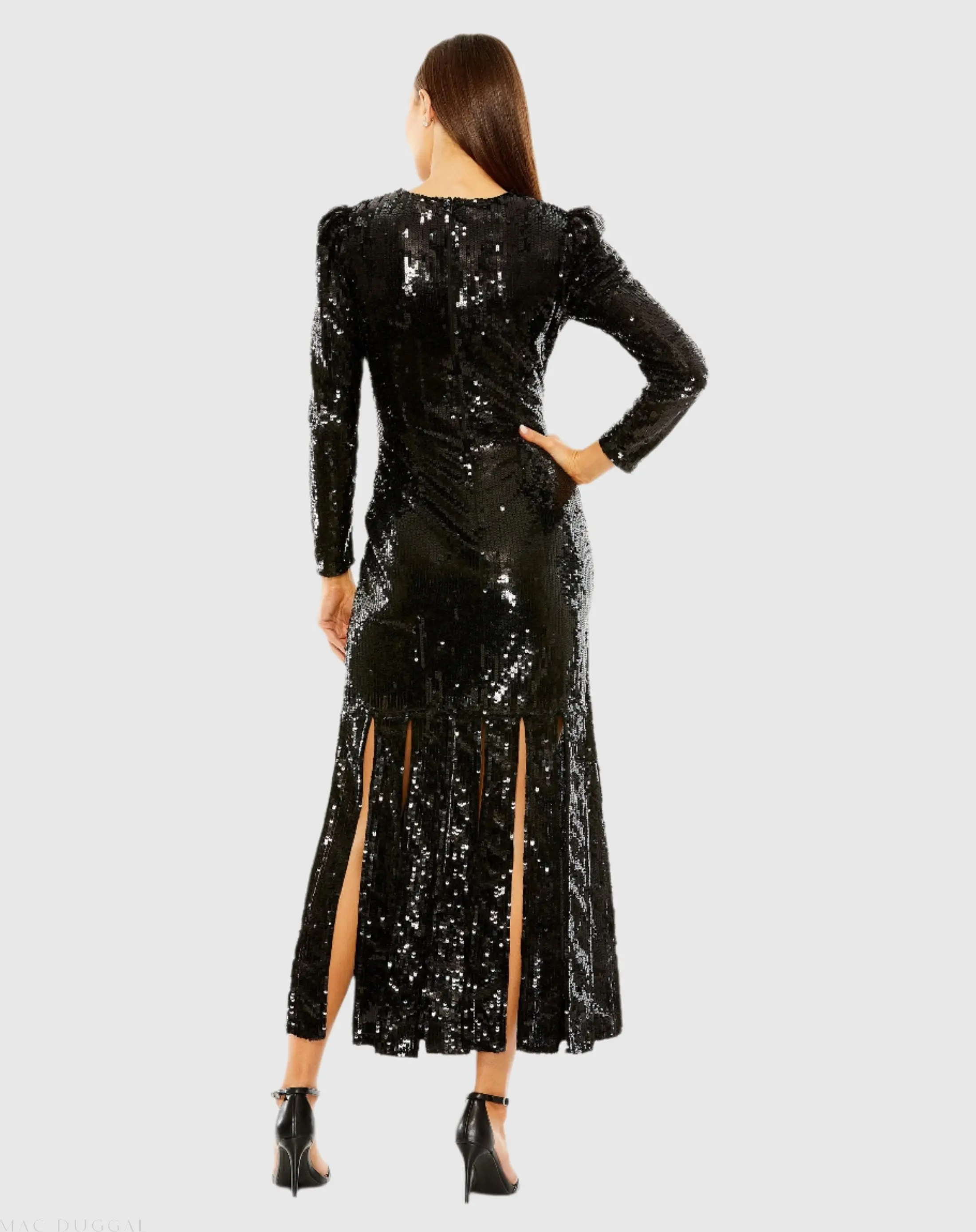 Black Long Sleeve High Neck Carwash Panel Dress - Image 3