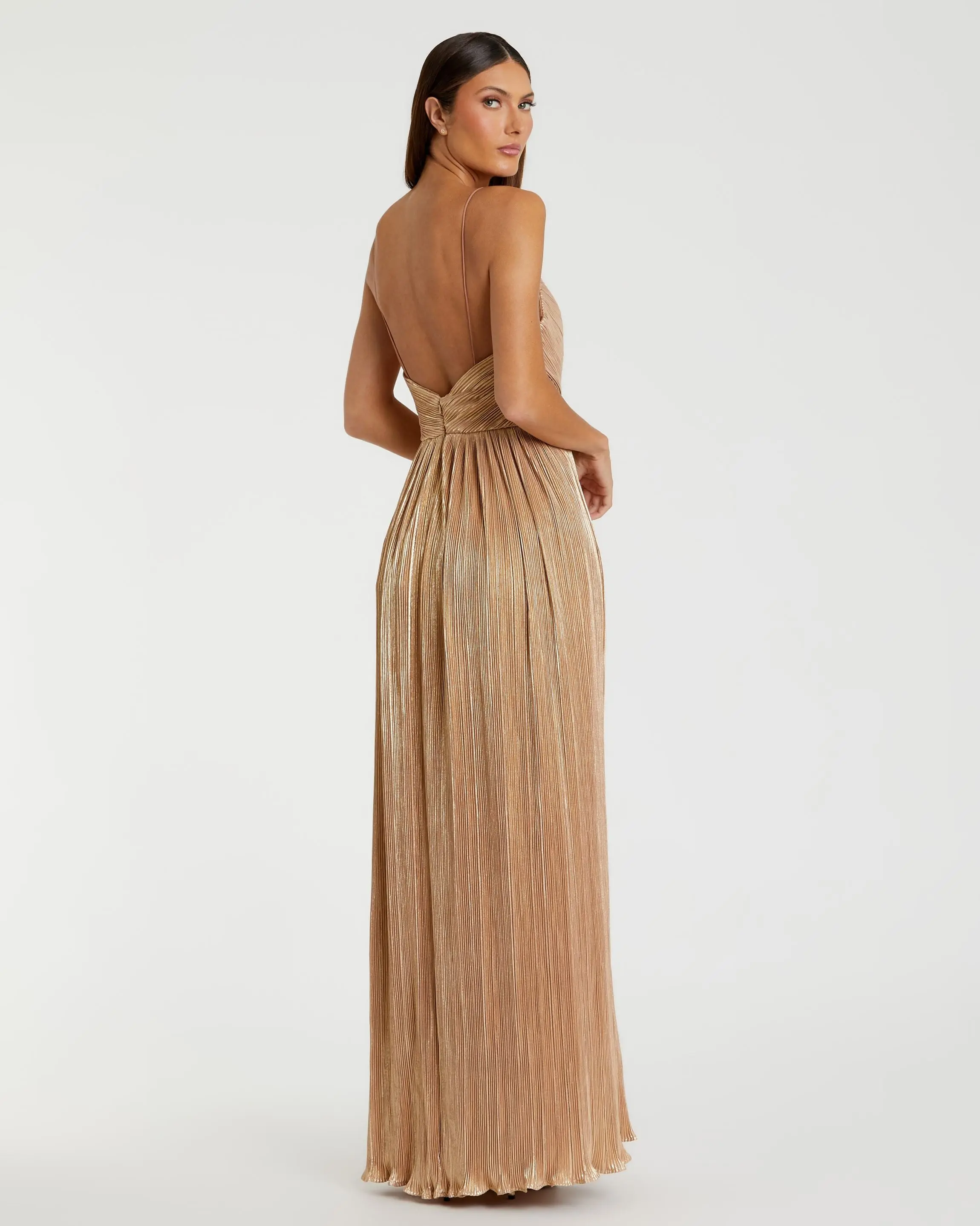 Gold Metallic Ruched A Line Gown - Image 3