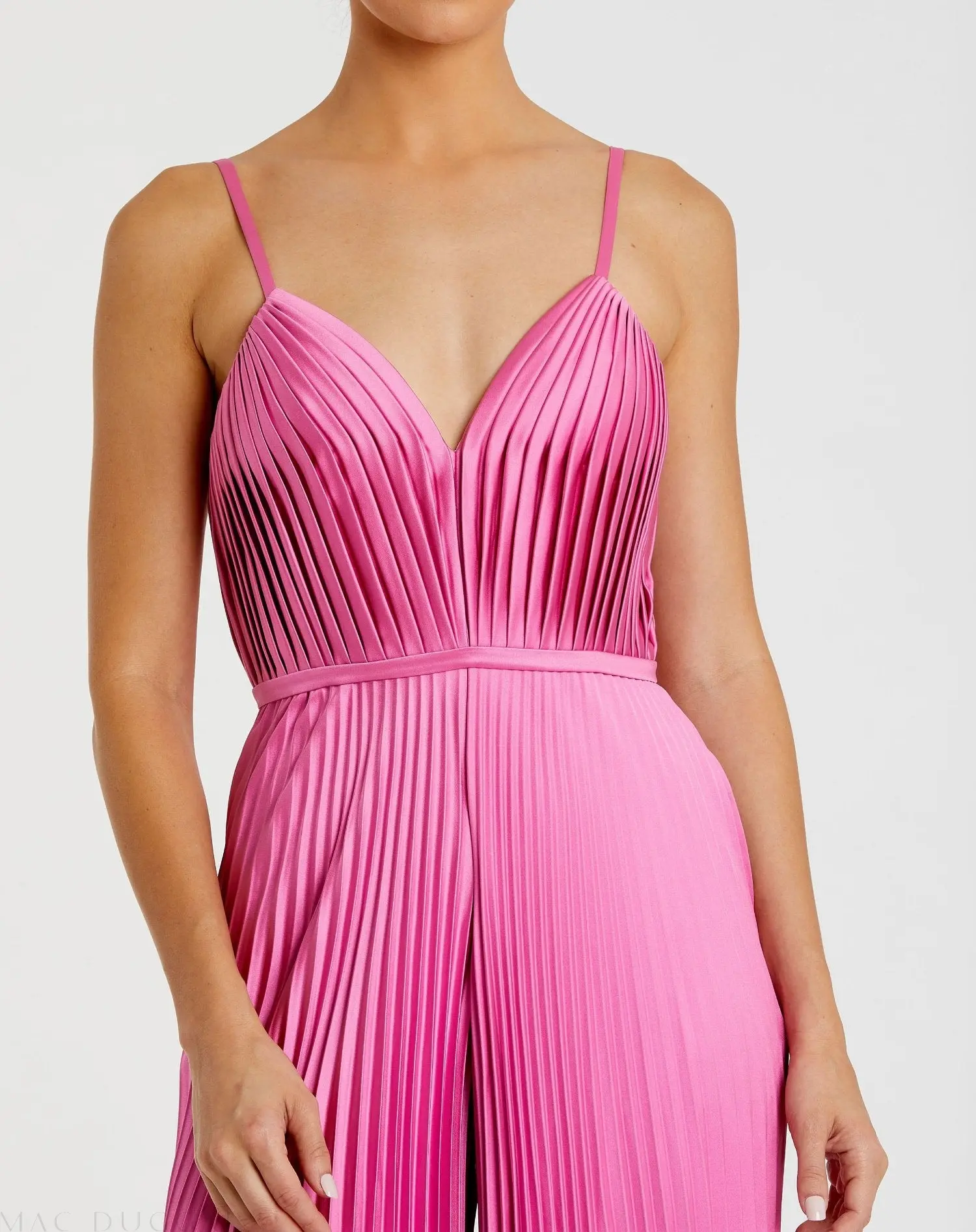 Pink Pleated Plunge Neck Wide Leg Jumpsuit - Image 2